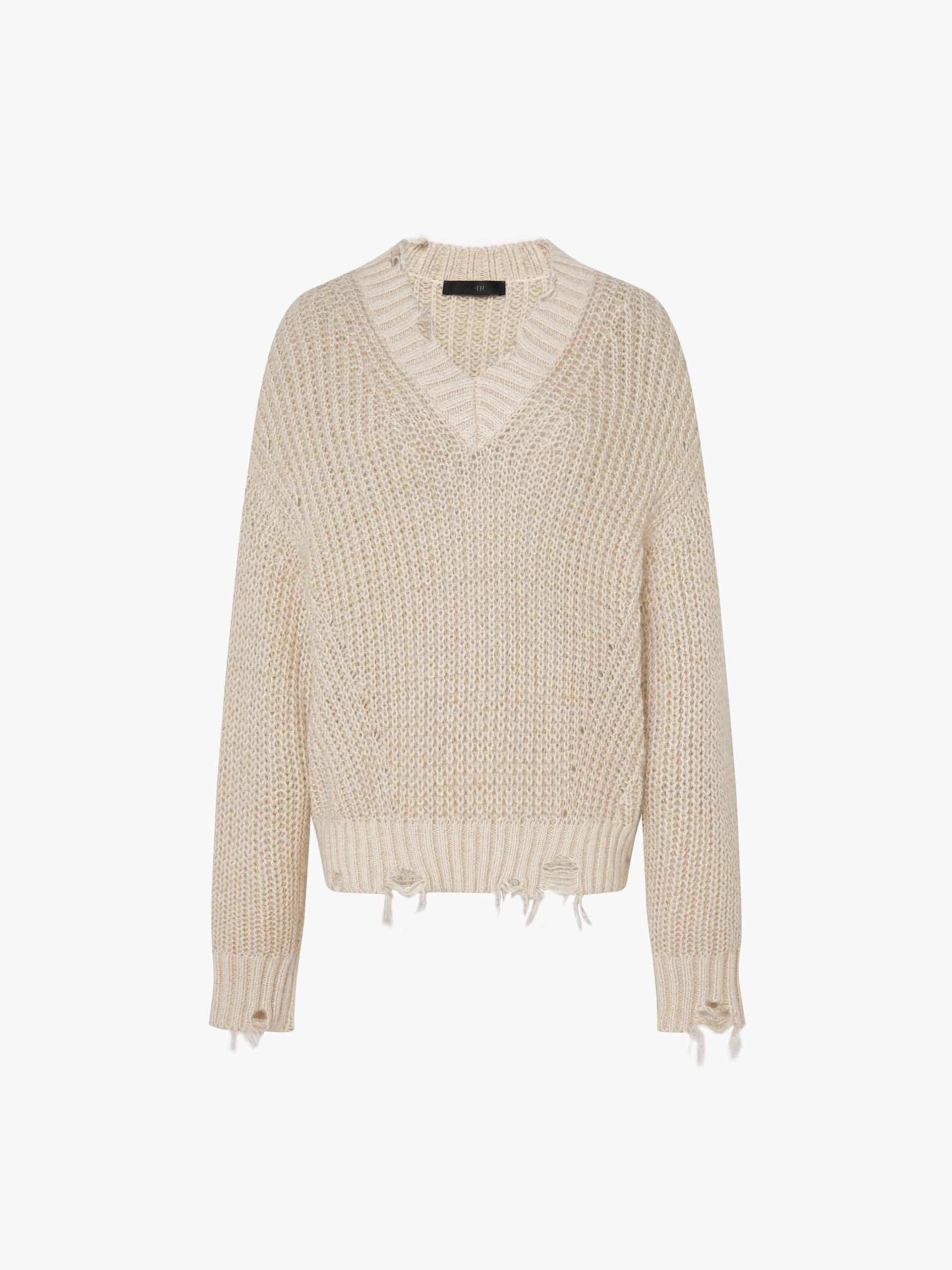 V-neck Raw Hem Sweater