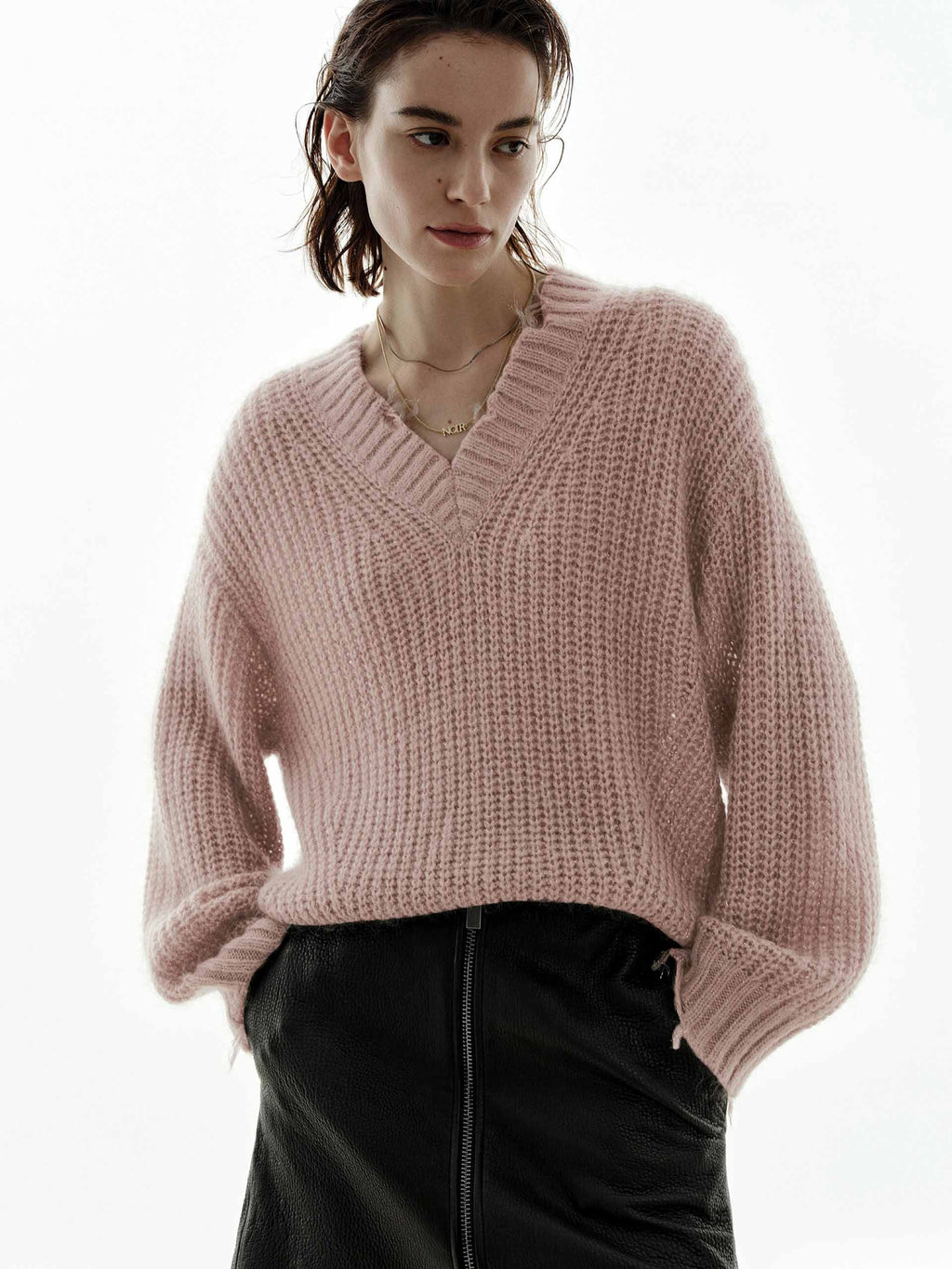 V-neck Raw Hem Sweater