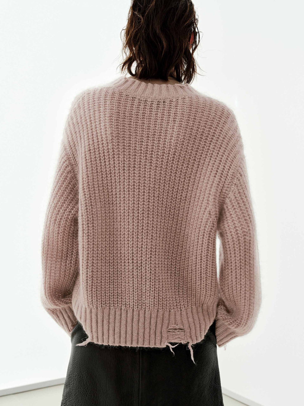 V-neck Raw Hem Sweater