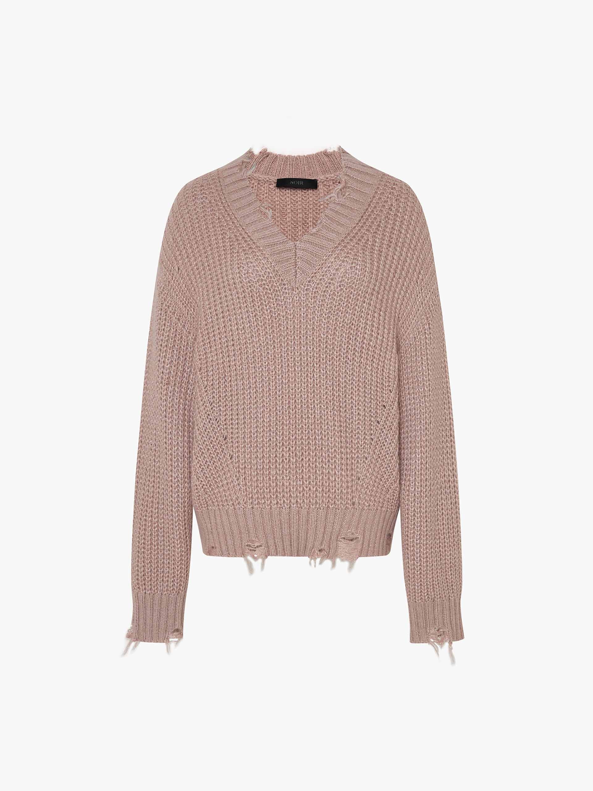 V-neck Raw Hem Sweater