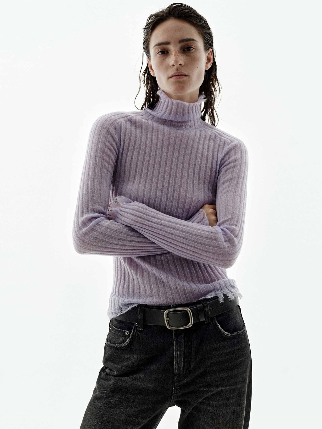 Turtleneck Raw Hem Sweater