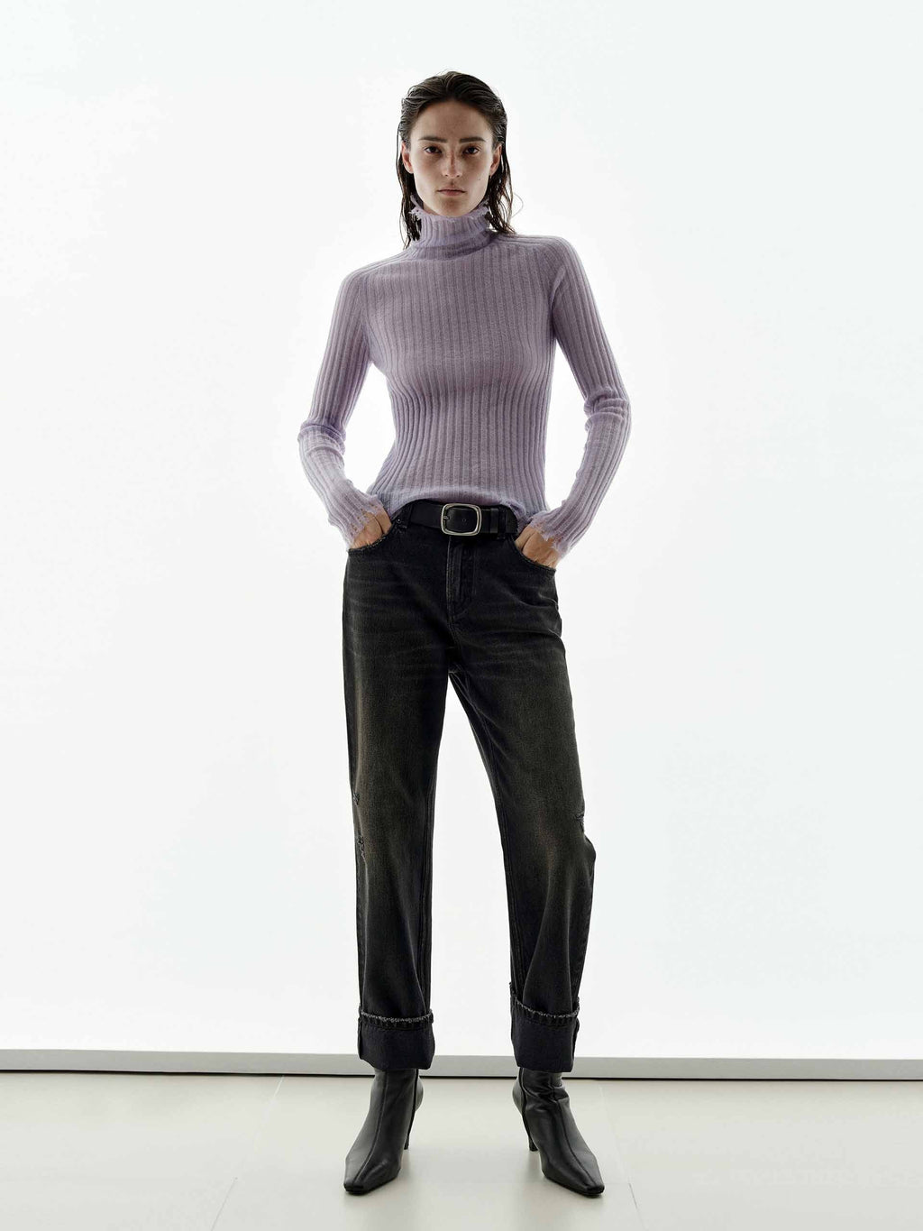 Turtleneck Raw Hem Sweater