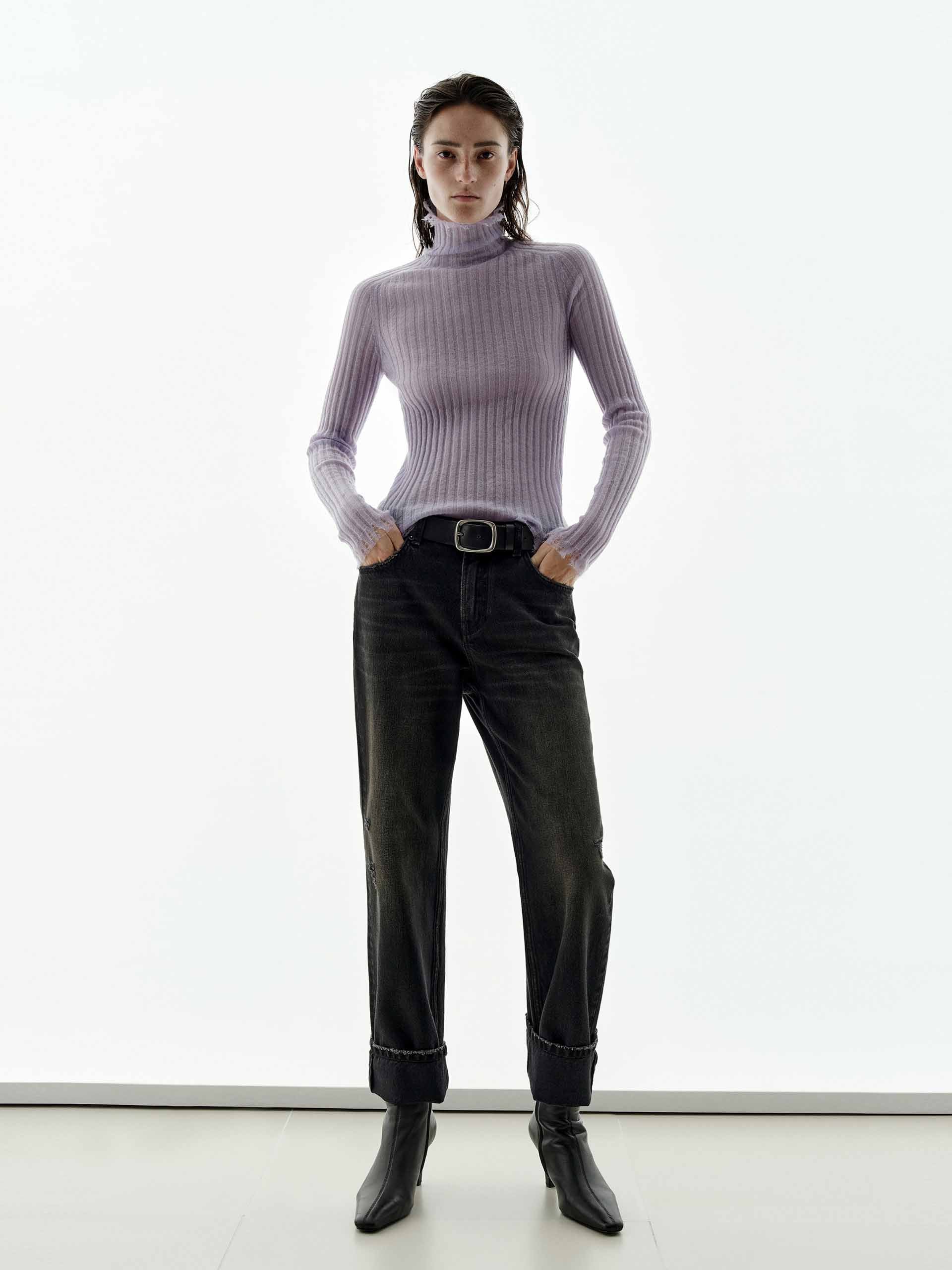 Turtleneck Raw Hem Sweater