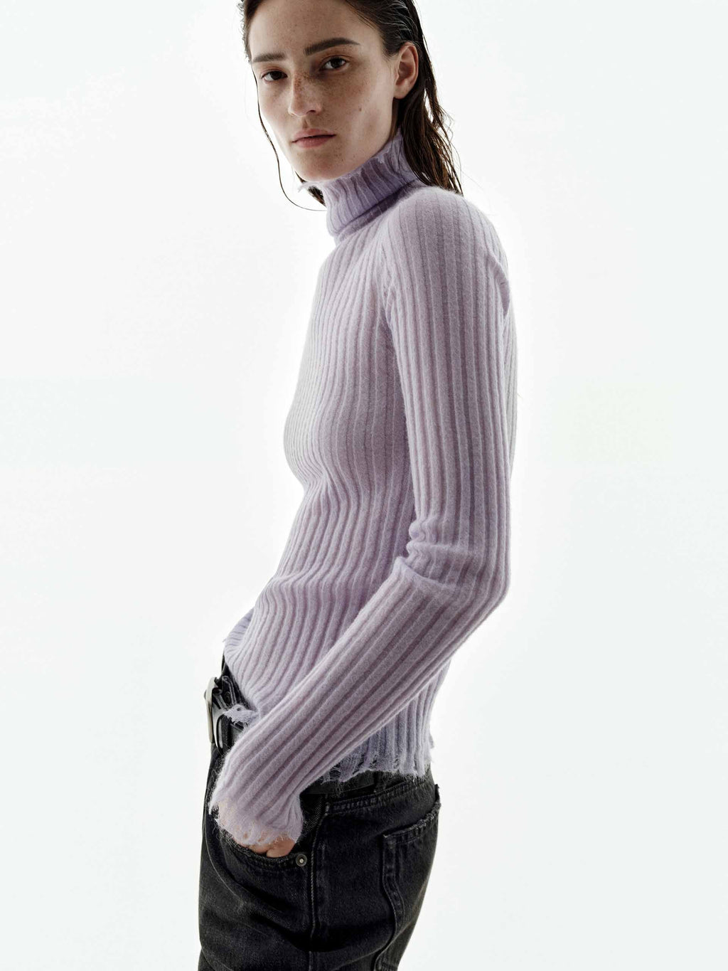 Turtleneck Raw Hem Sweater