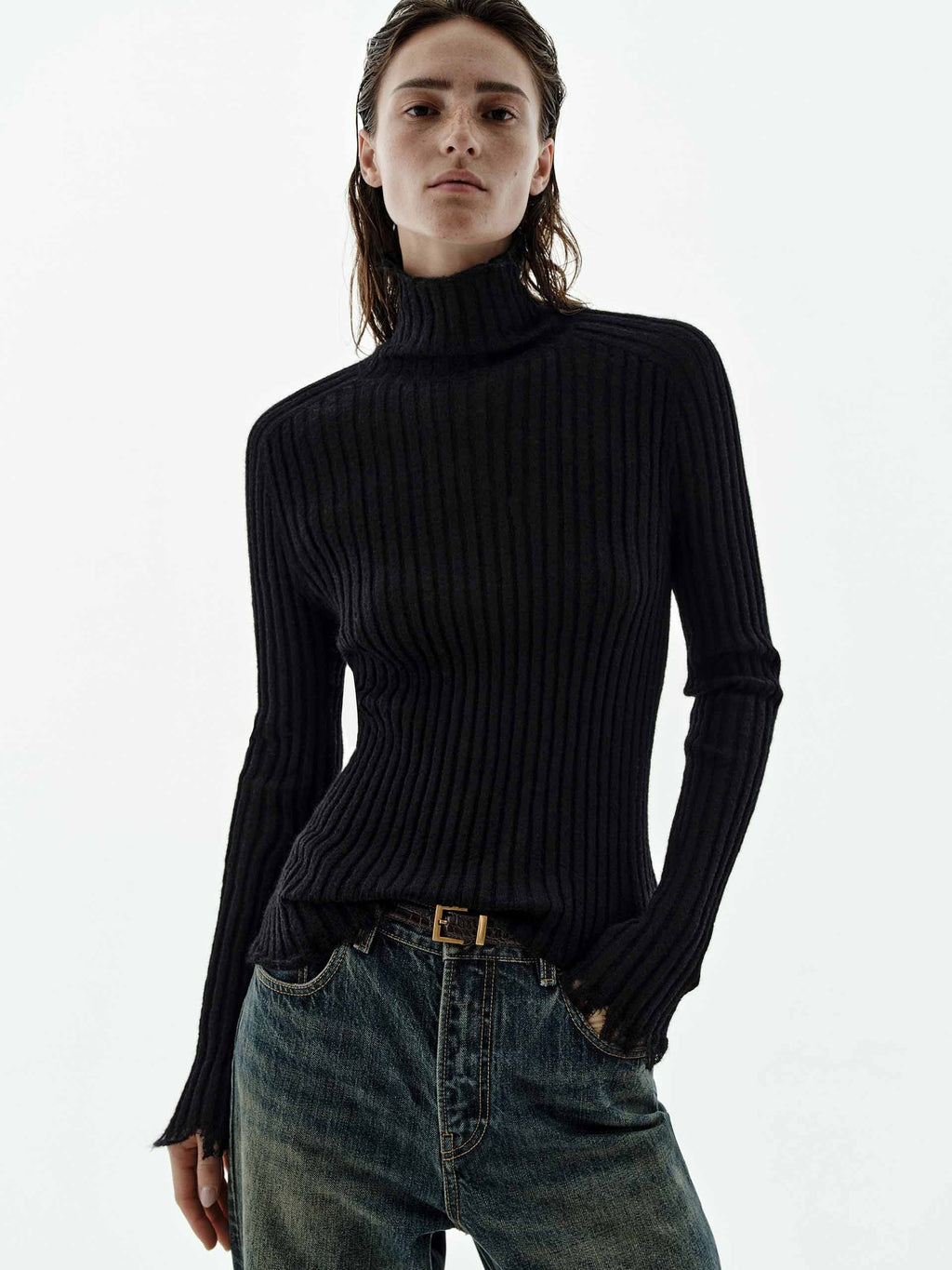 Turtleneck Raw Hem Sweater