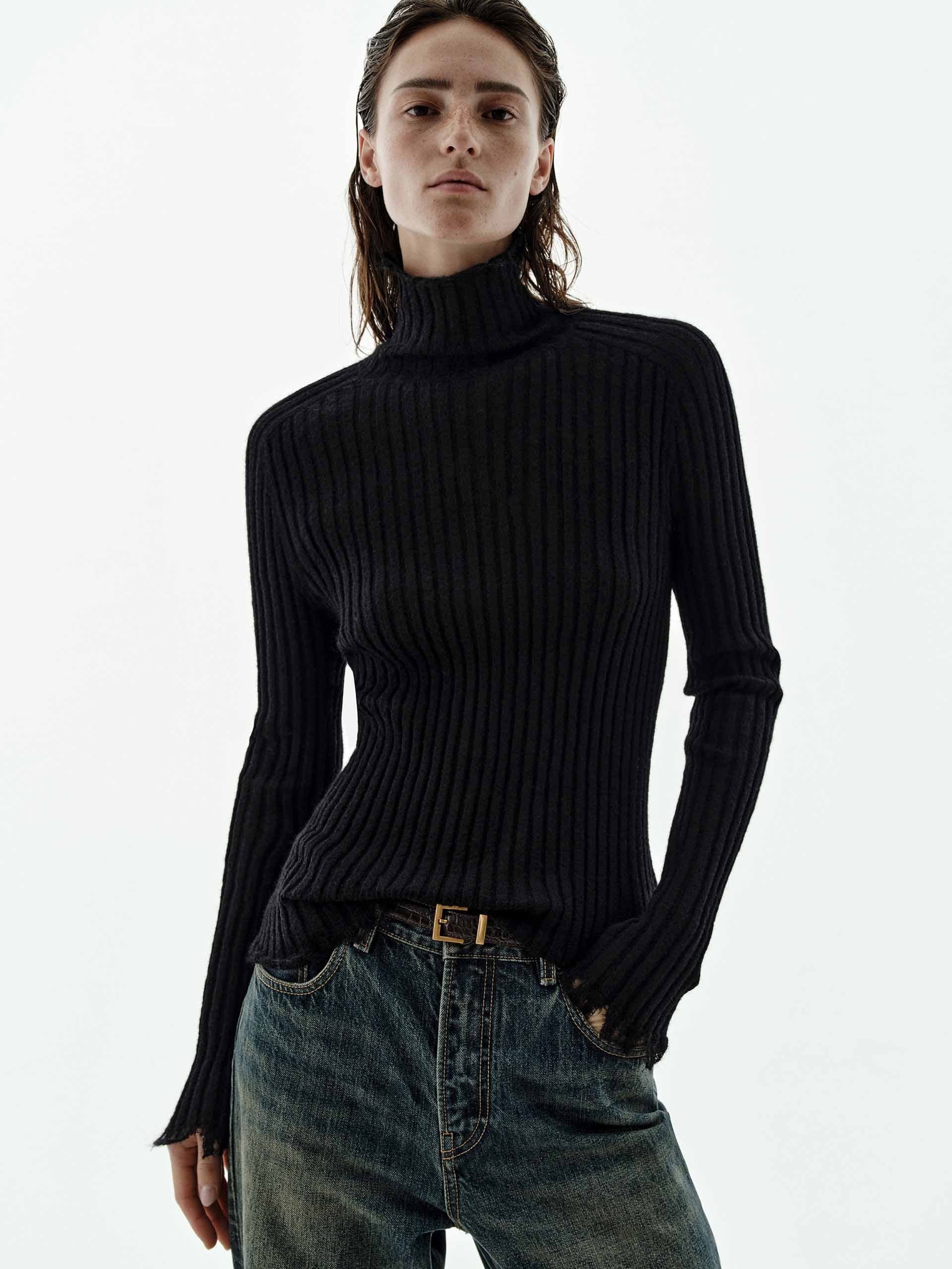 Turtleneck Raw Hem Sweater