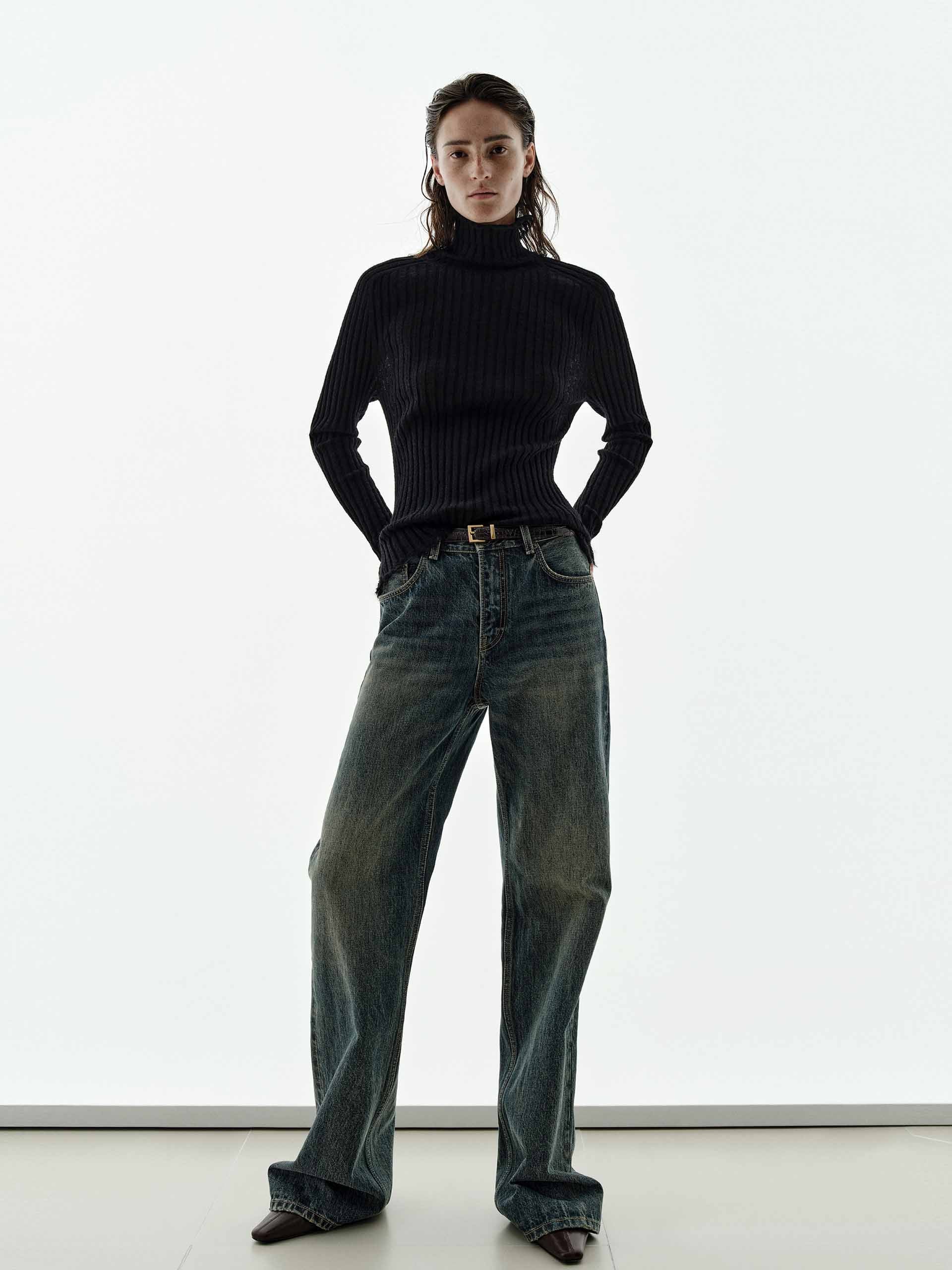 Turtleneck Raw Hem Sweater