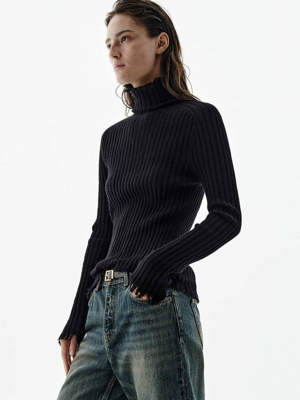 Turtleneck Raw Hem Sweater