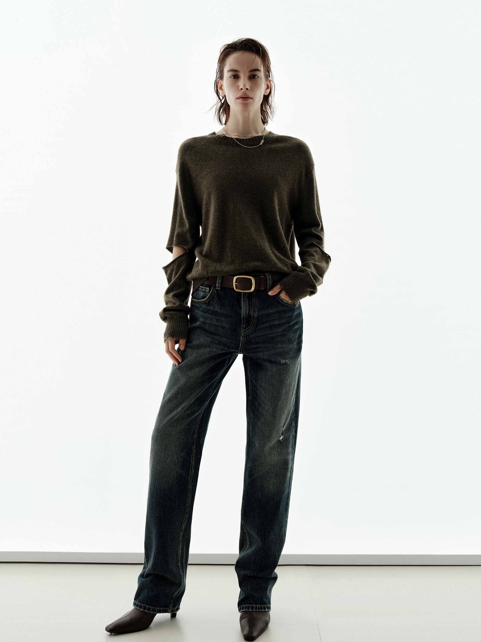 Ripped Cutout Sleeves Knitted Top
