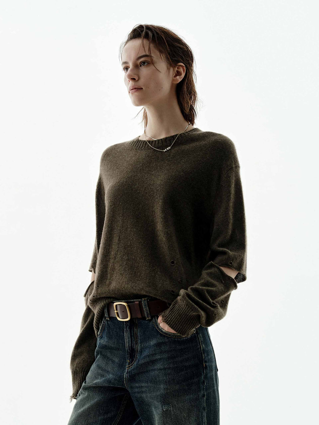 Ripped Cutout Sleeves Knitted Top