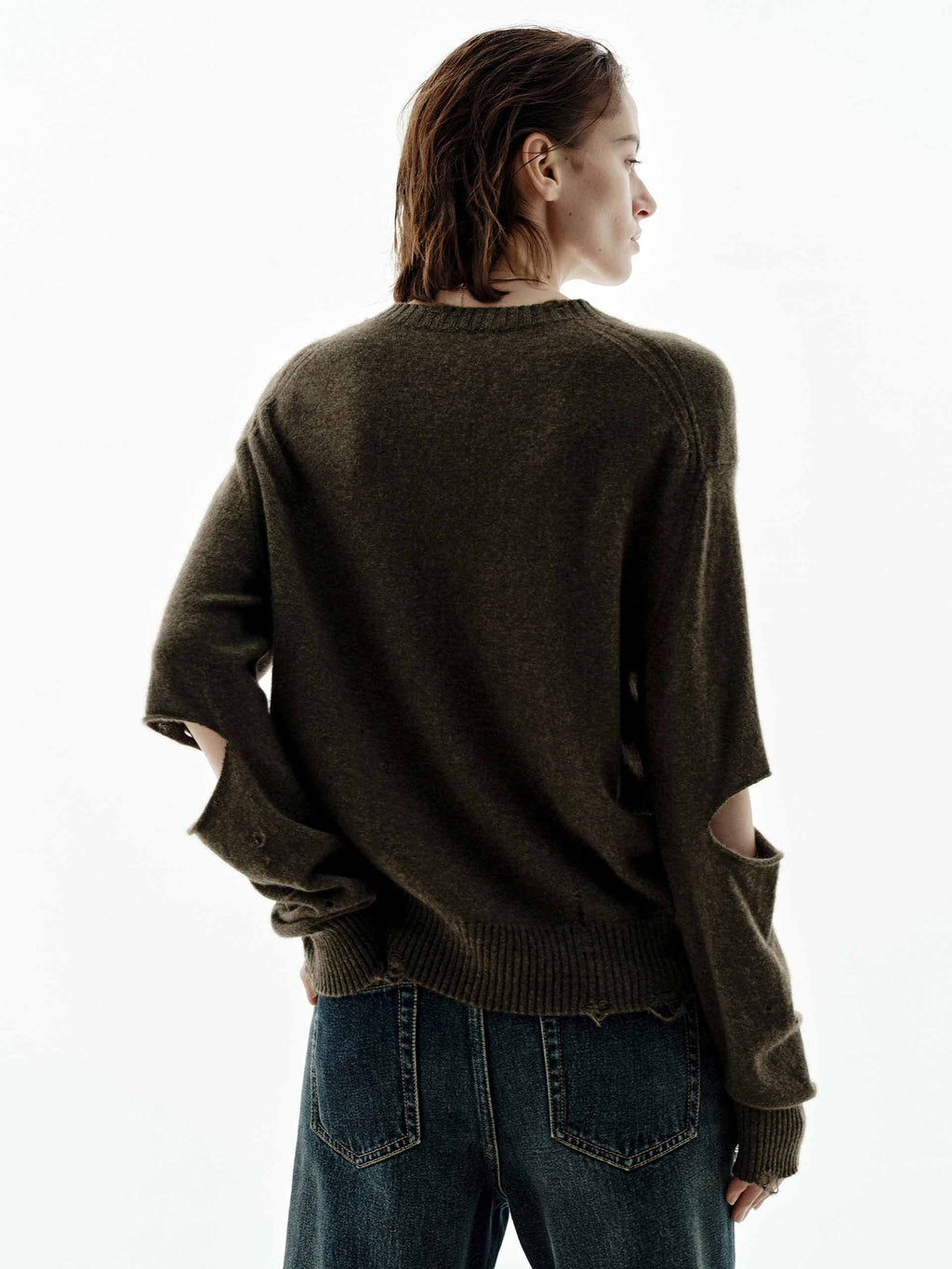 Ripped Cutout Sleeves Knitted Top