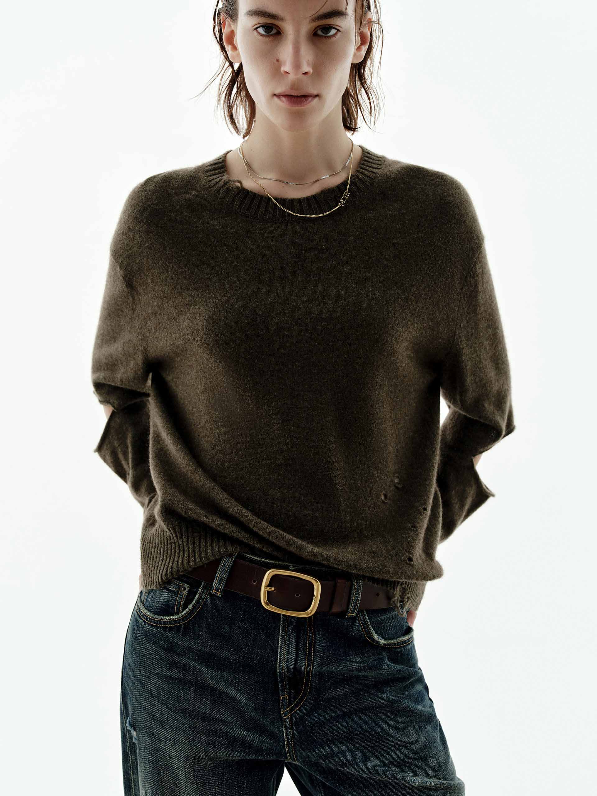 Ripped Cutout Sleeves Knitted Top