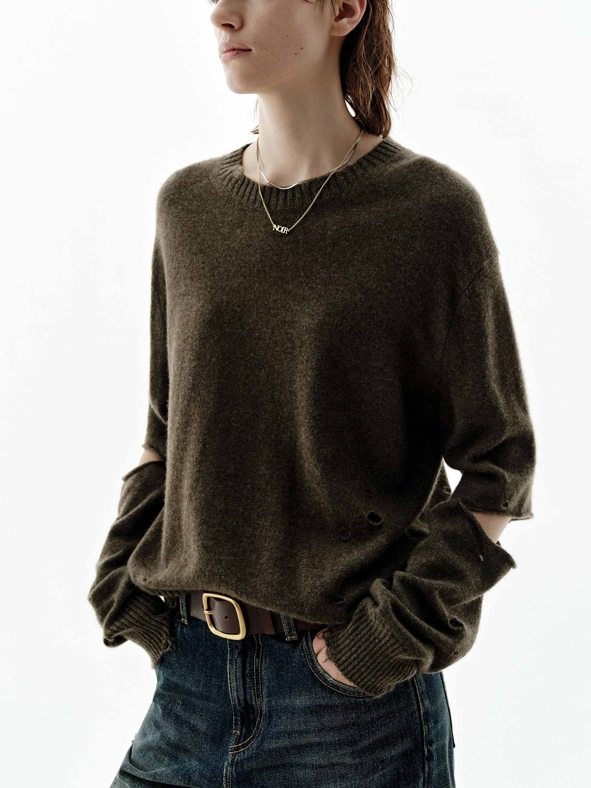 Ripped Cutout Sleeves Knitted Top