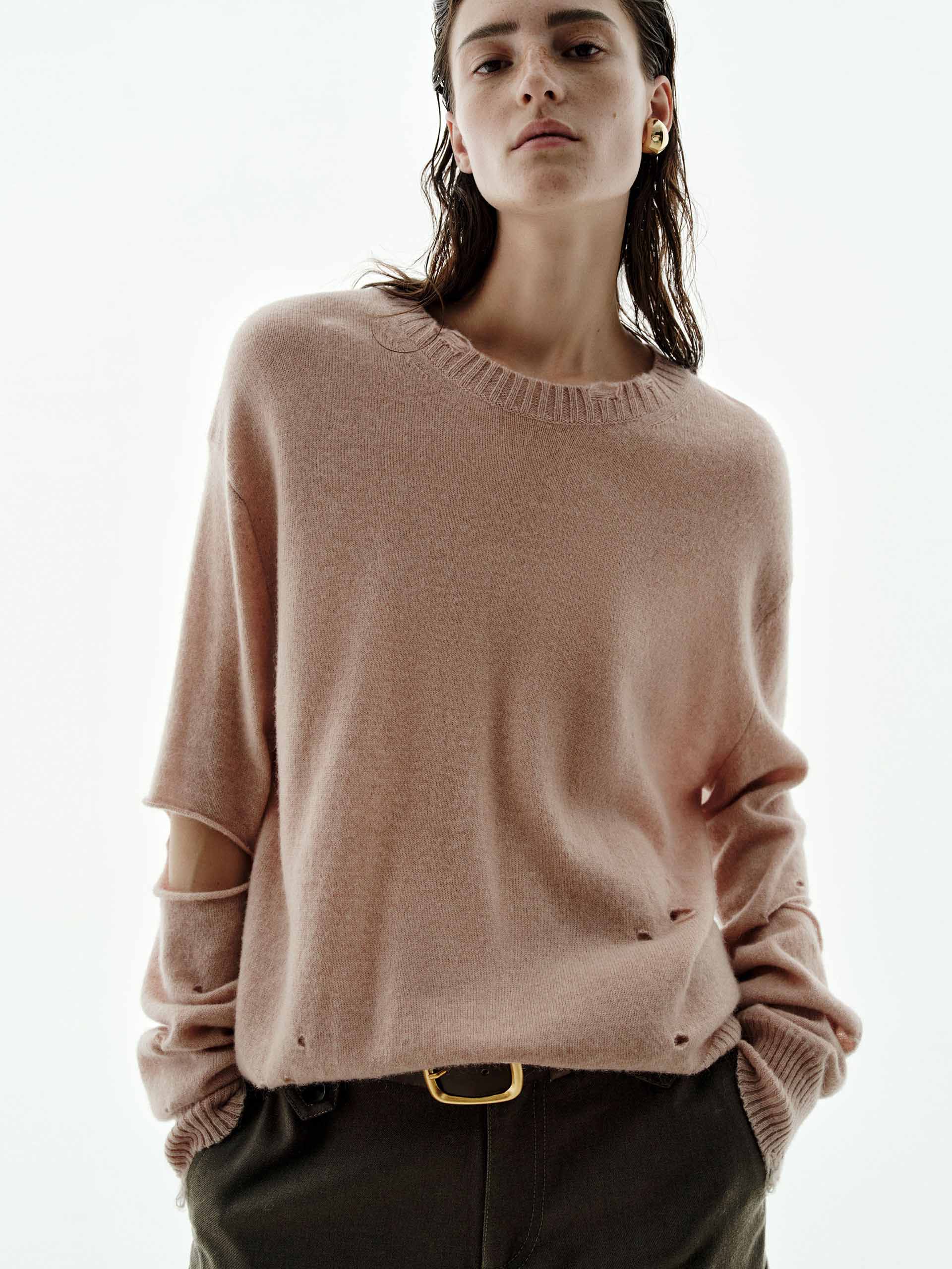 Ripped Cutout Sleeves Knitted Top