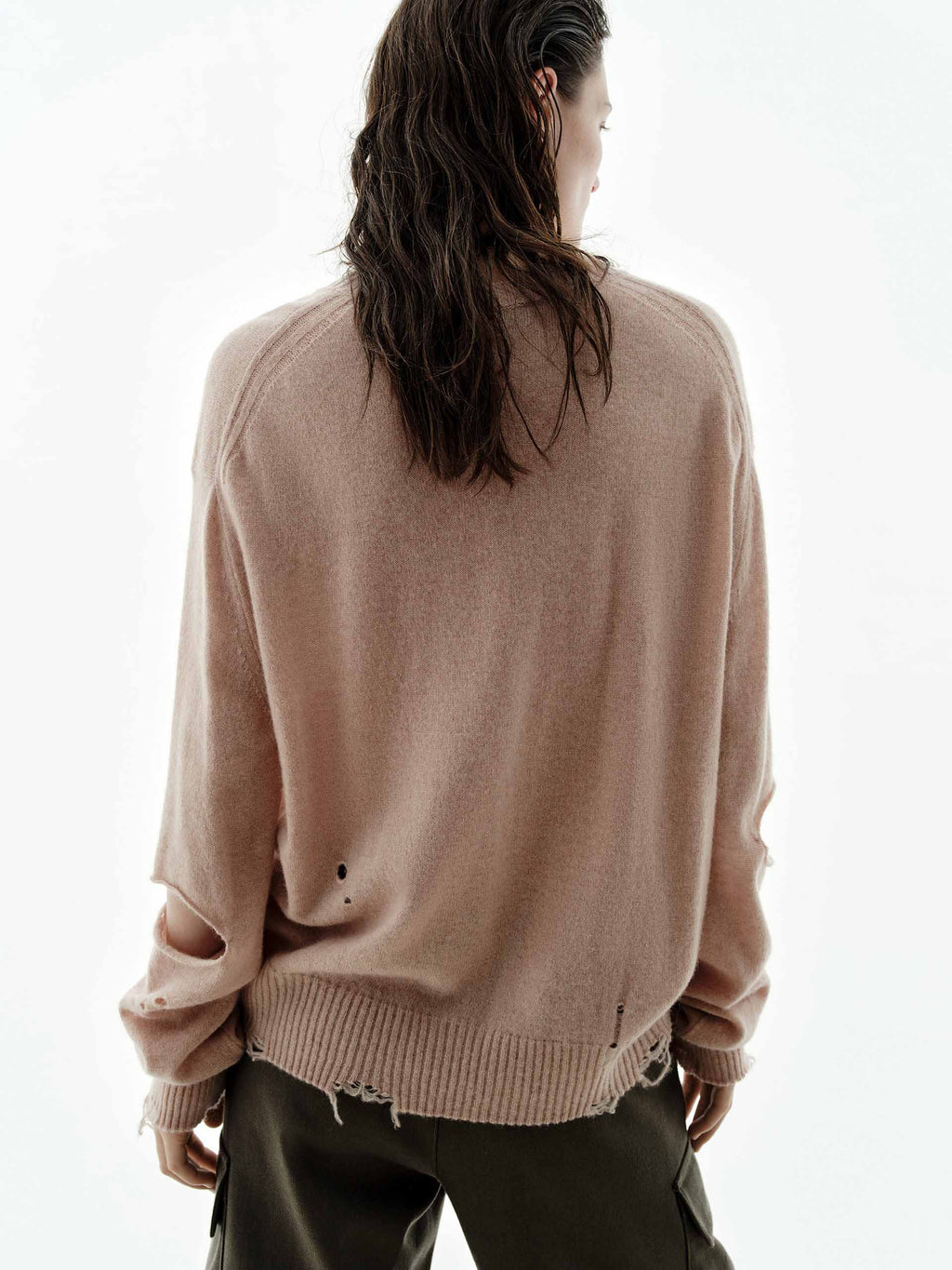 Ripped Cutout Sleeves Knitted Top