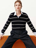 Stripe Pattern Polo Sweater