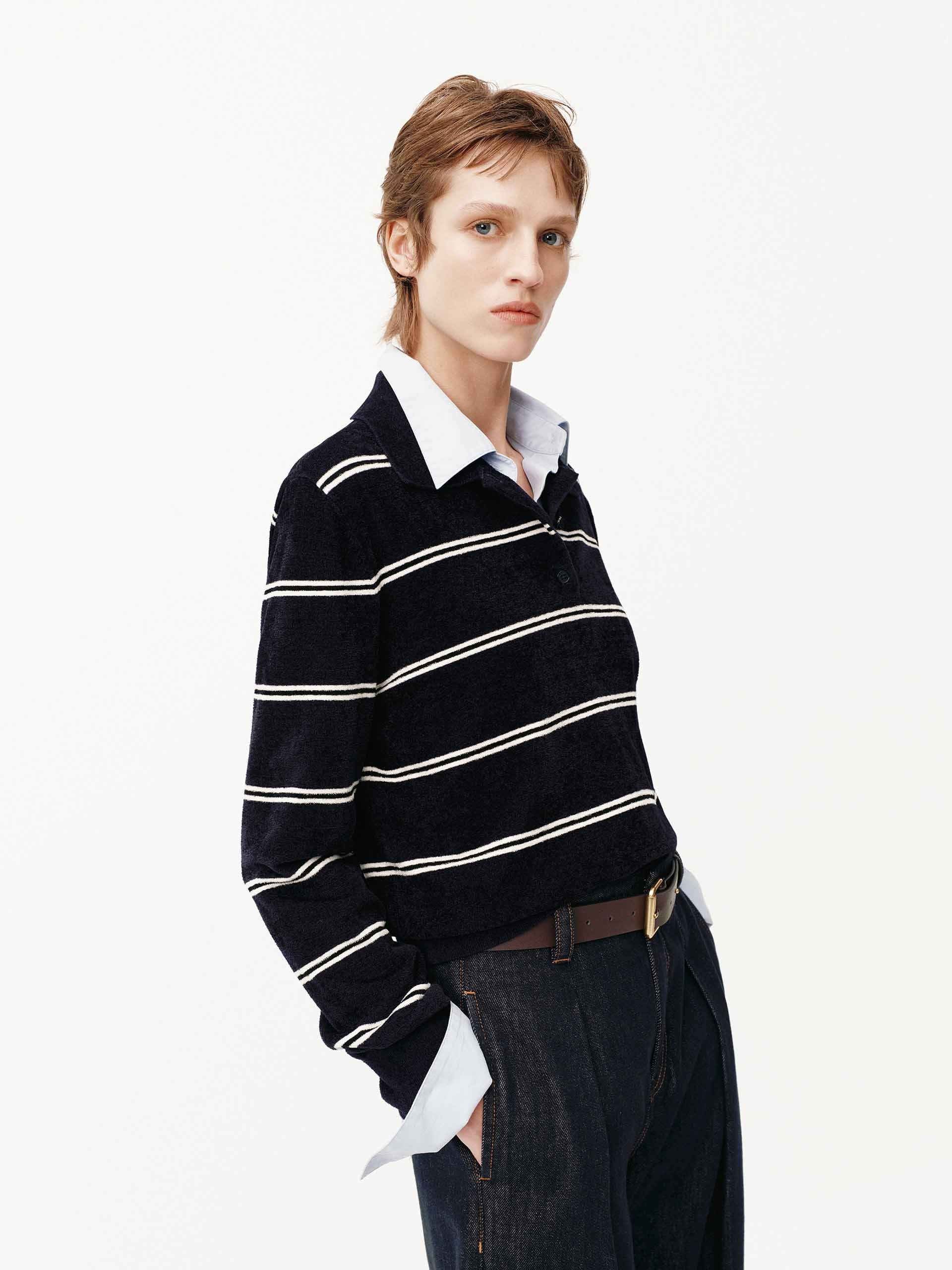 Stripe Pattern Polo Sweater