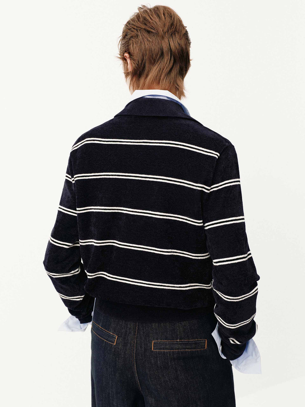 Stripe Pattern Polo Sweater