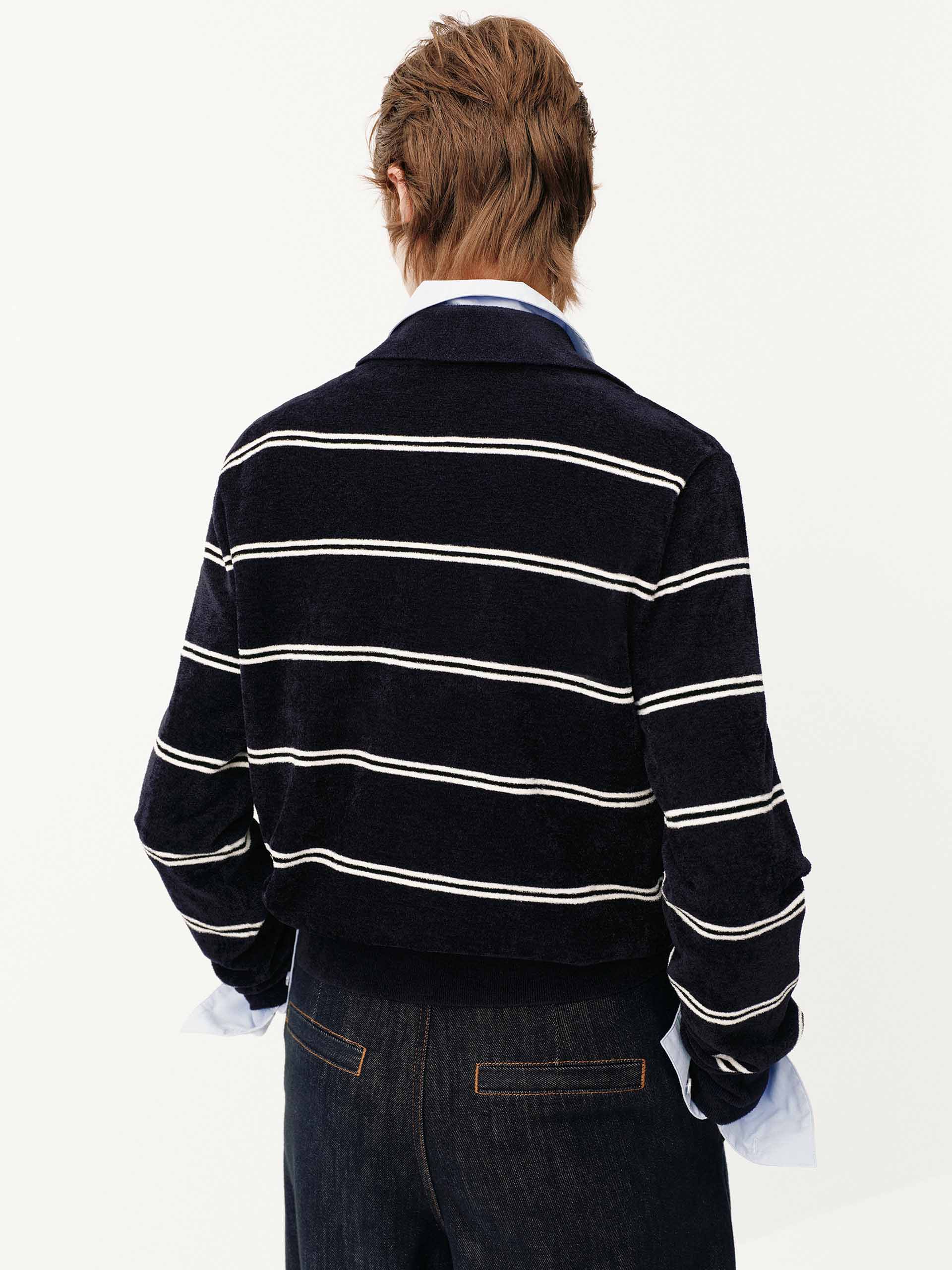 Stripe Pattern Polo Sweater