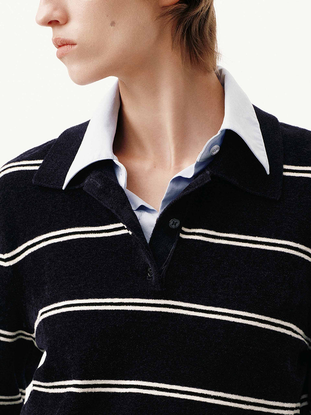 Stripe Pattern Polo Sweater