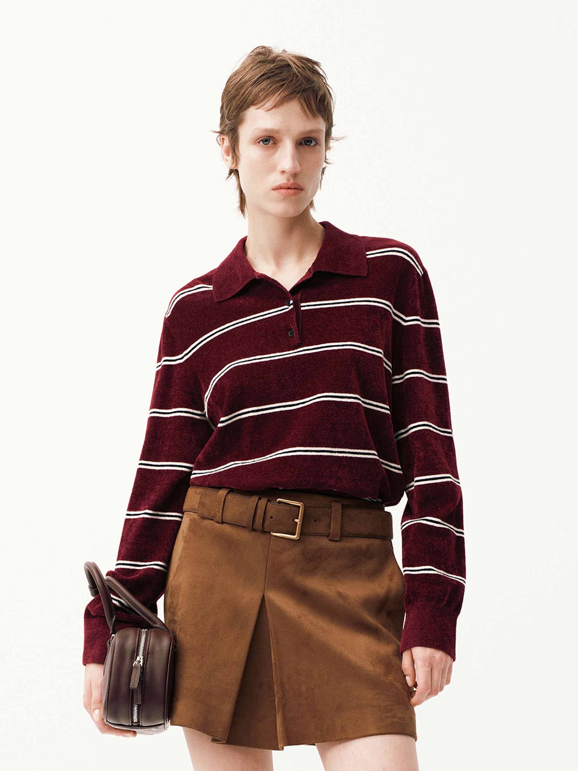 Stripe Pattern Polo Sweater
