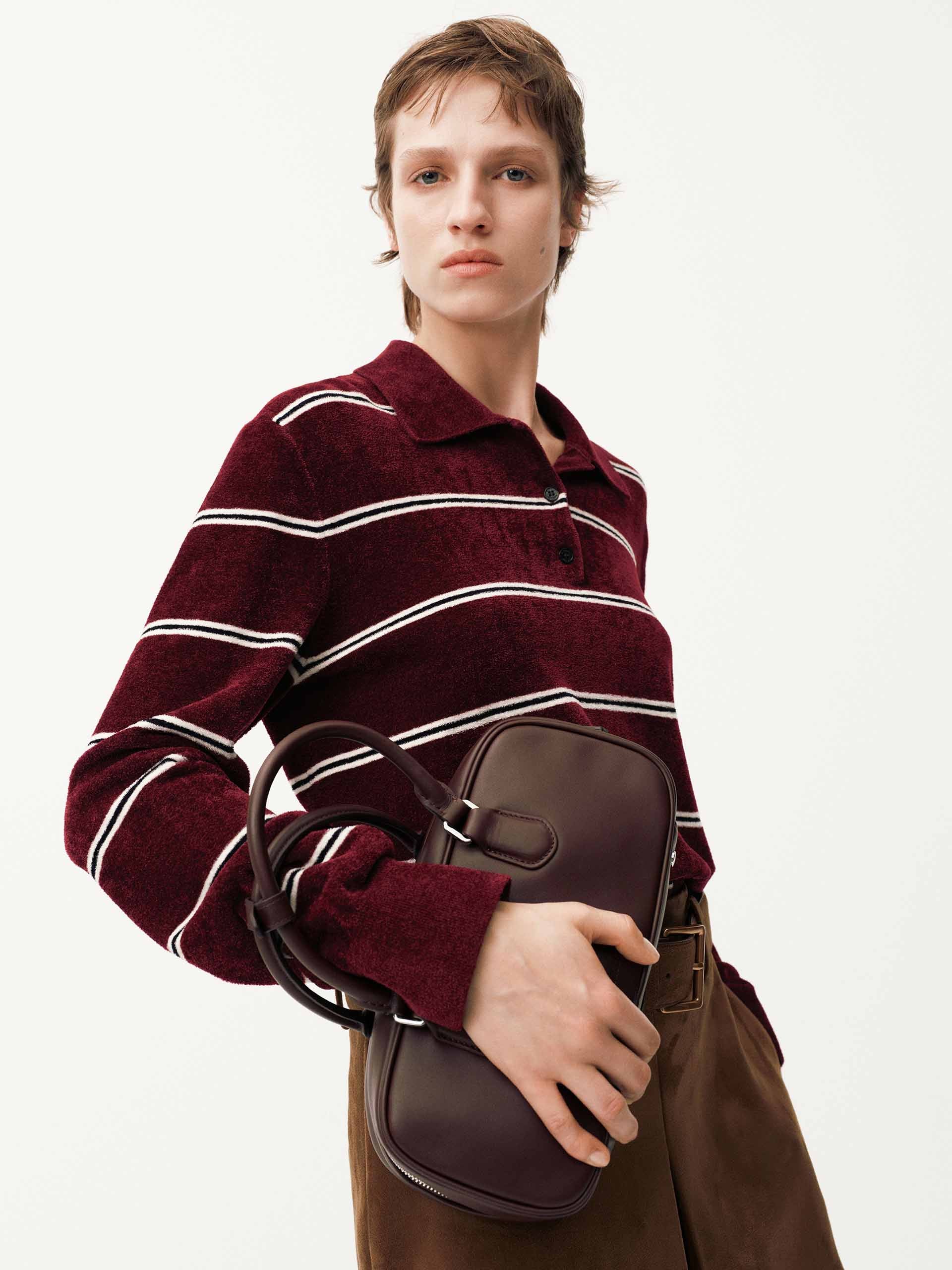 Stripe Pattern Polo Sweater