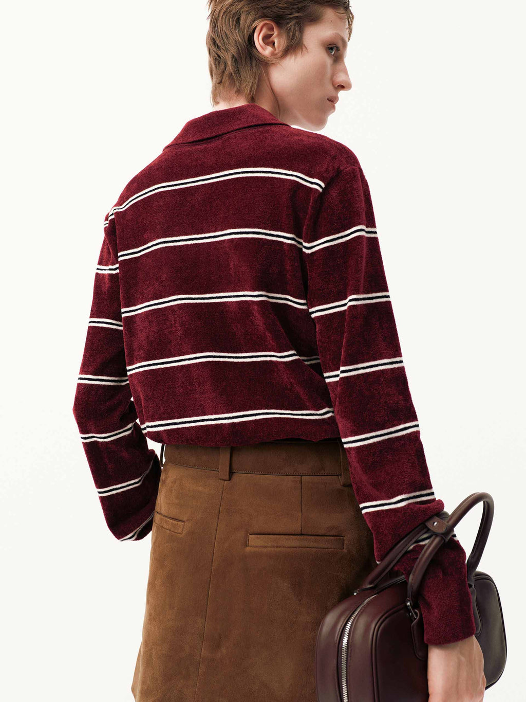 Stripe Pattern Polo Sweater