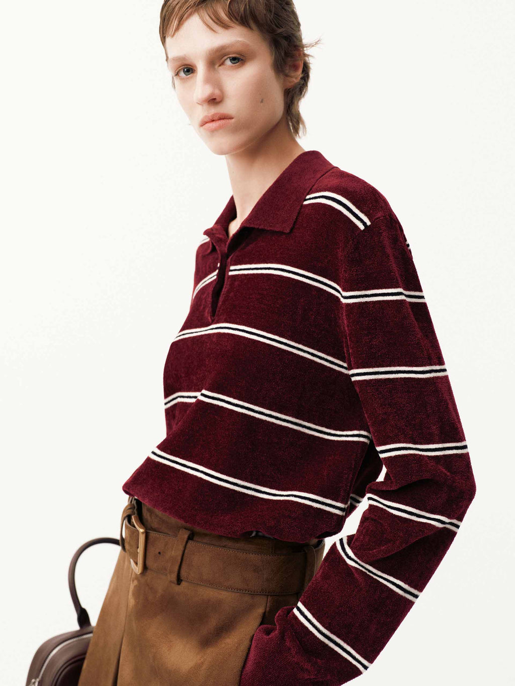 Stripe Pattern Polo Sweater