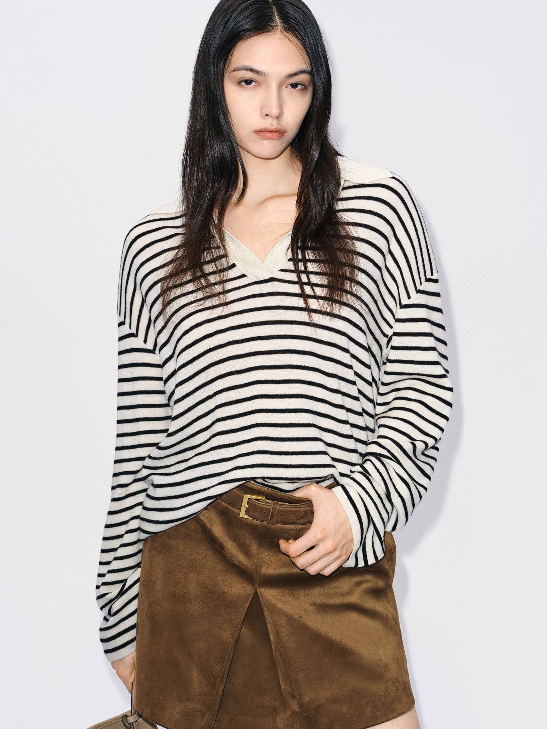 V-neck Striped Wool Sweater