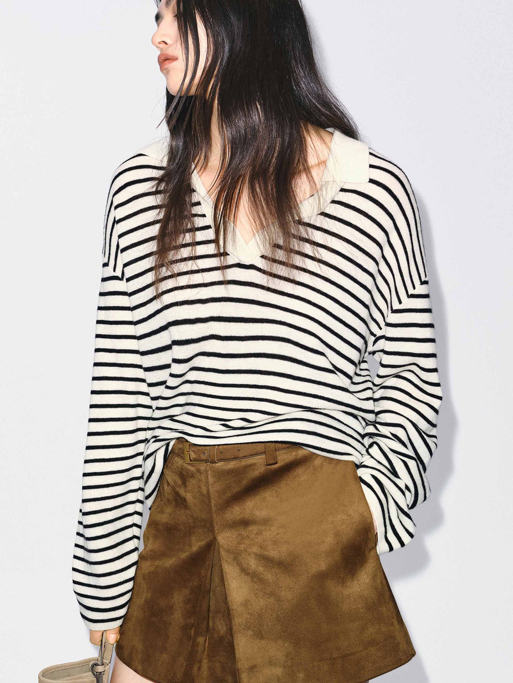 V-neck Striped Wool Sweater