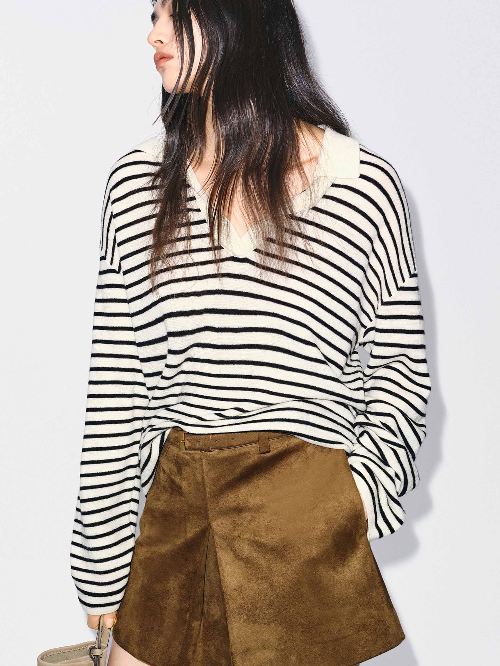 V-neck Striped Wool Sweater
