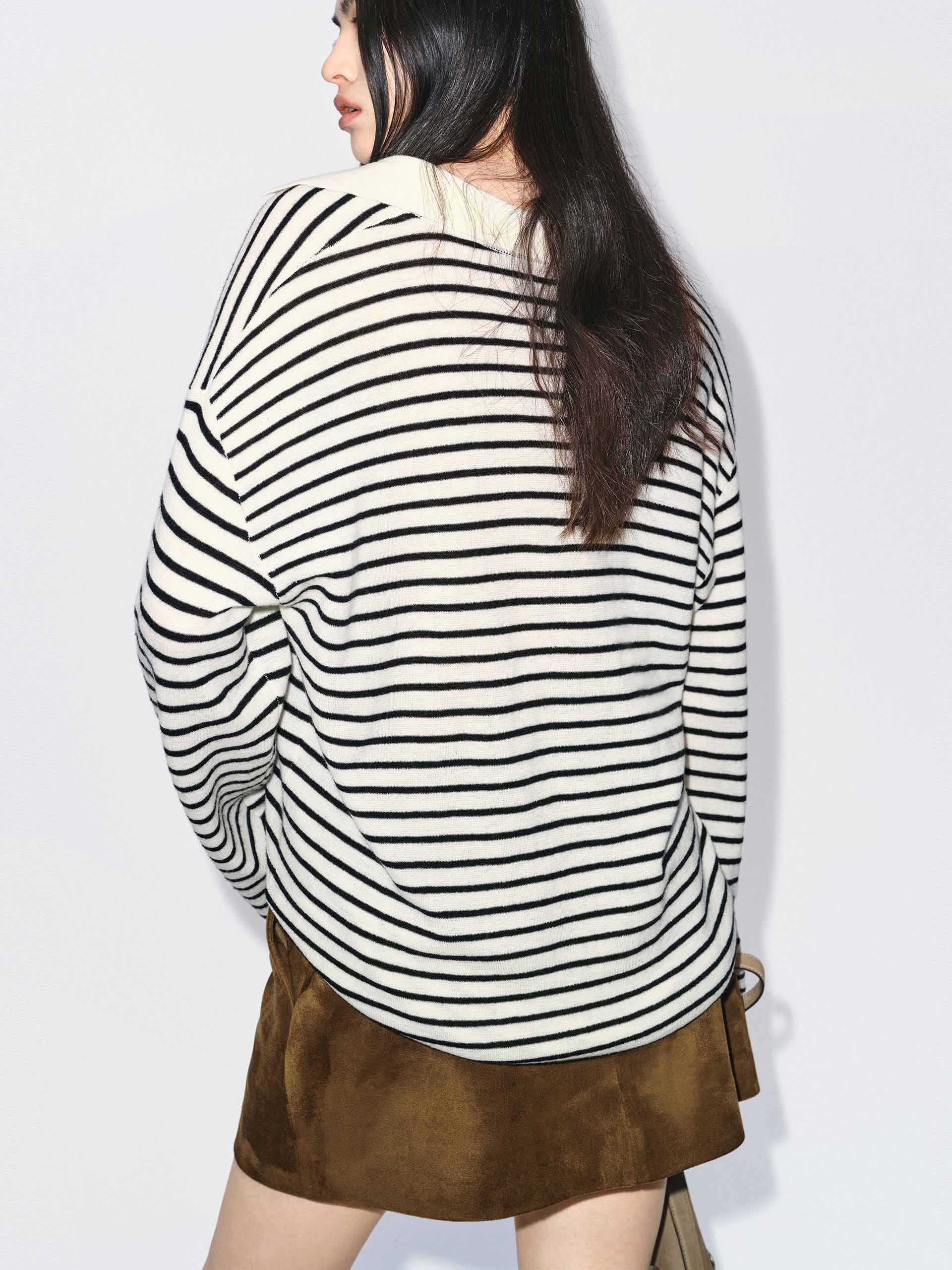 V-neck Striped Wool Sweater