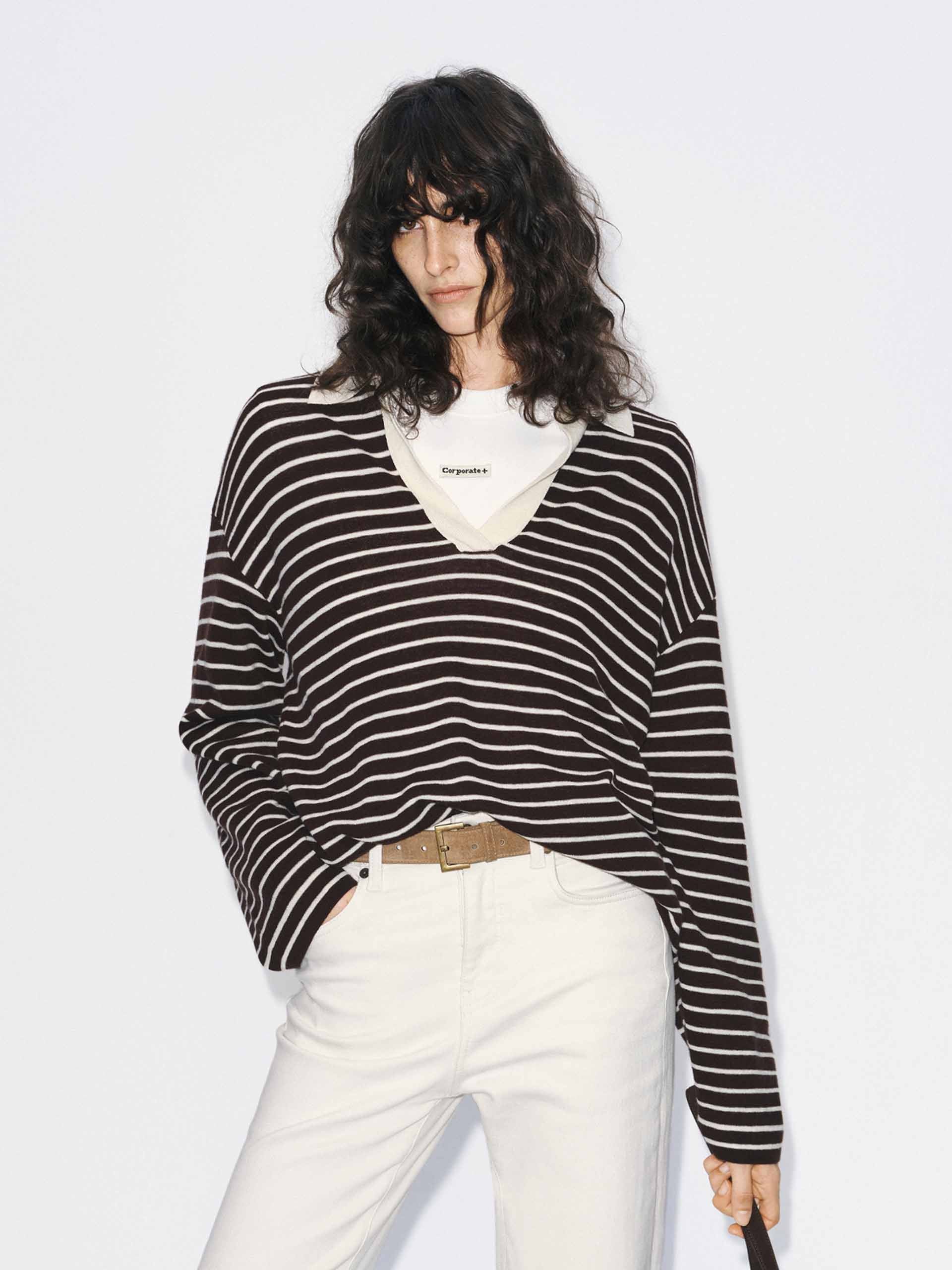 V-neck Striped Wool Sweater