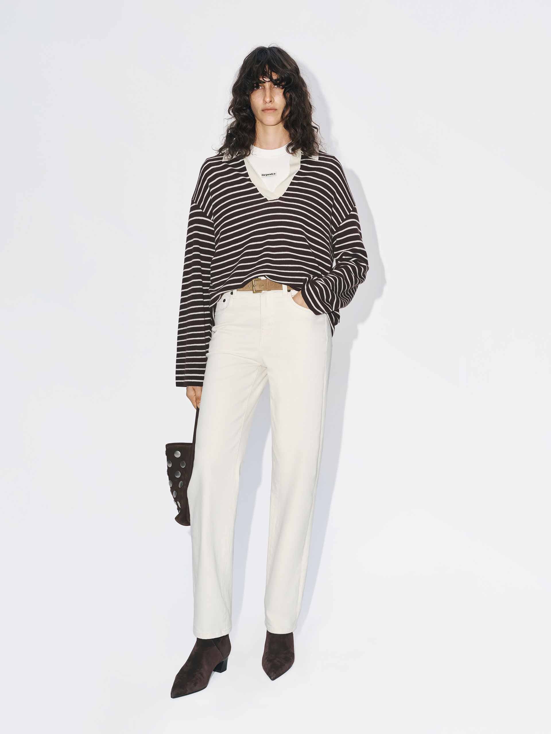 V-neck Striped Wool Sweater