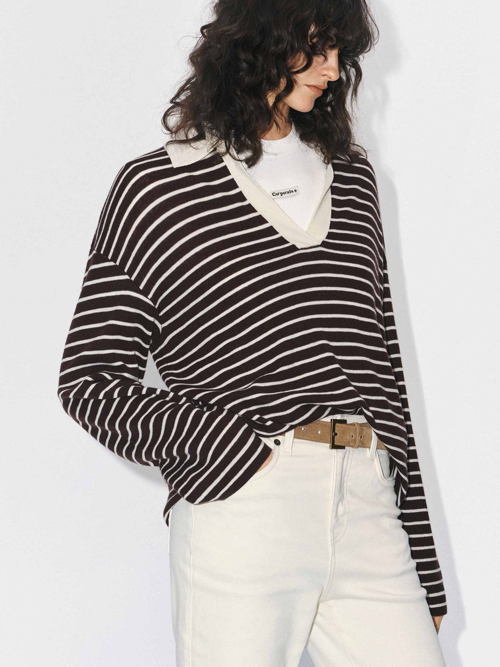 V-neck Striped Wool Sweater