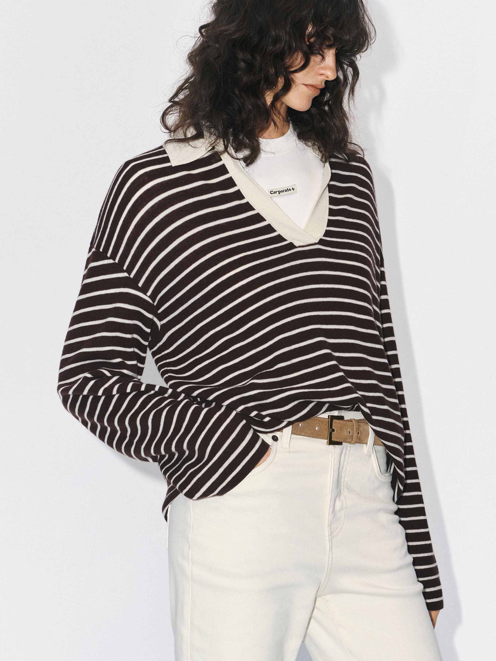 V-neck Striped Wool Sweater
