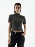 Cropped Metallic Knitted Top
