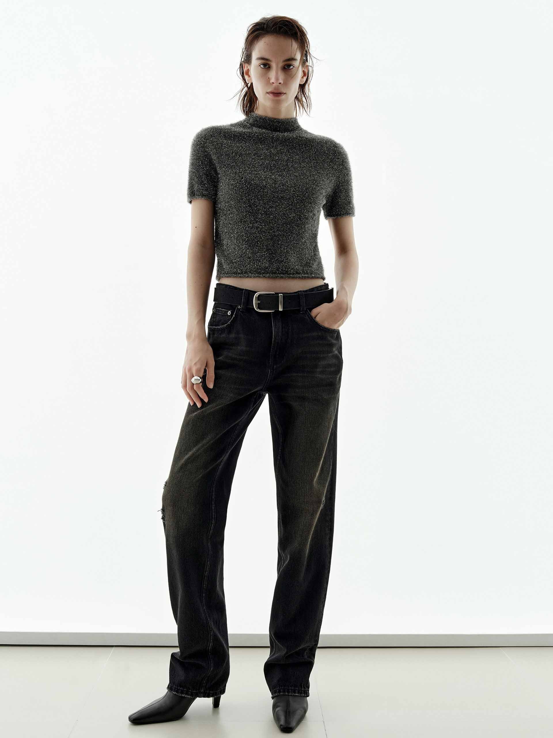 Cropped Metallic Knitted Top
