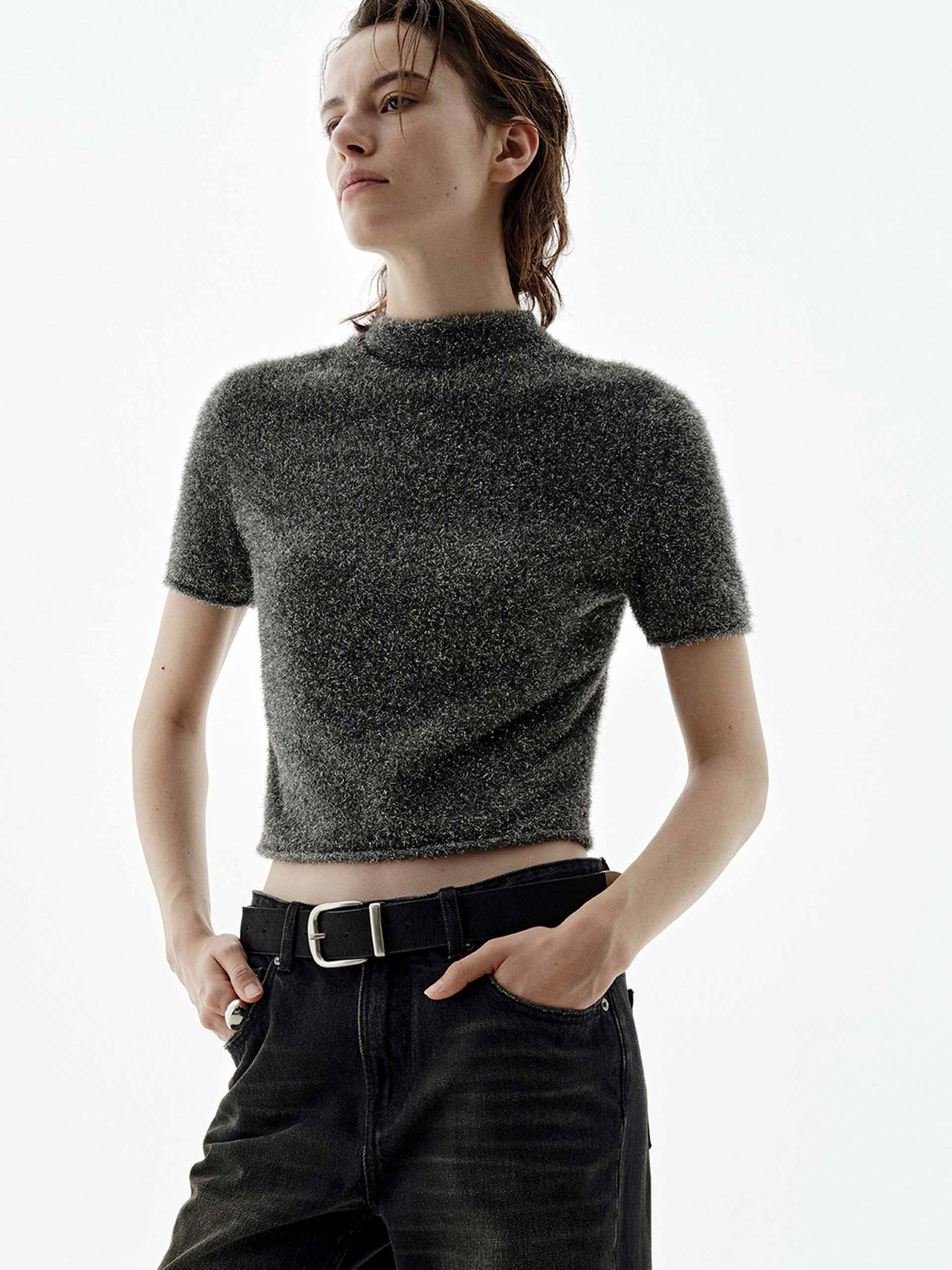 Cropped Metallic Knitted Top