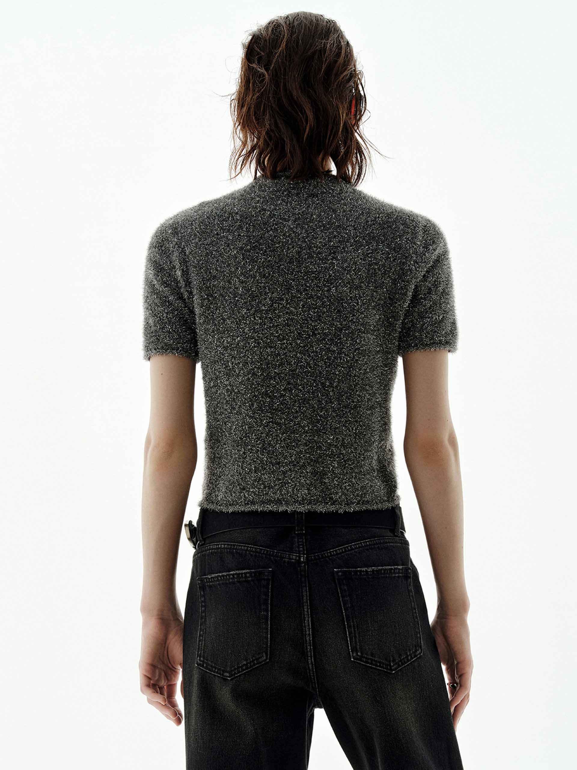 Cropped Metallic Knitted Top