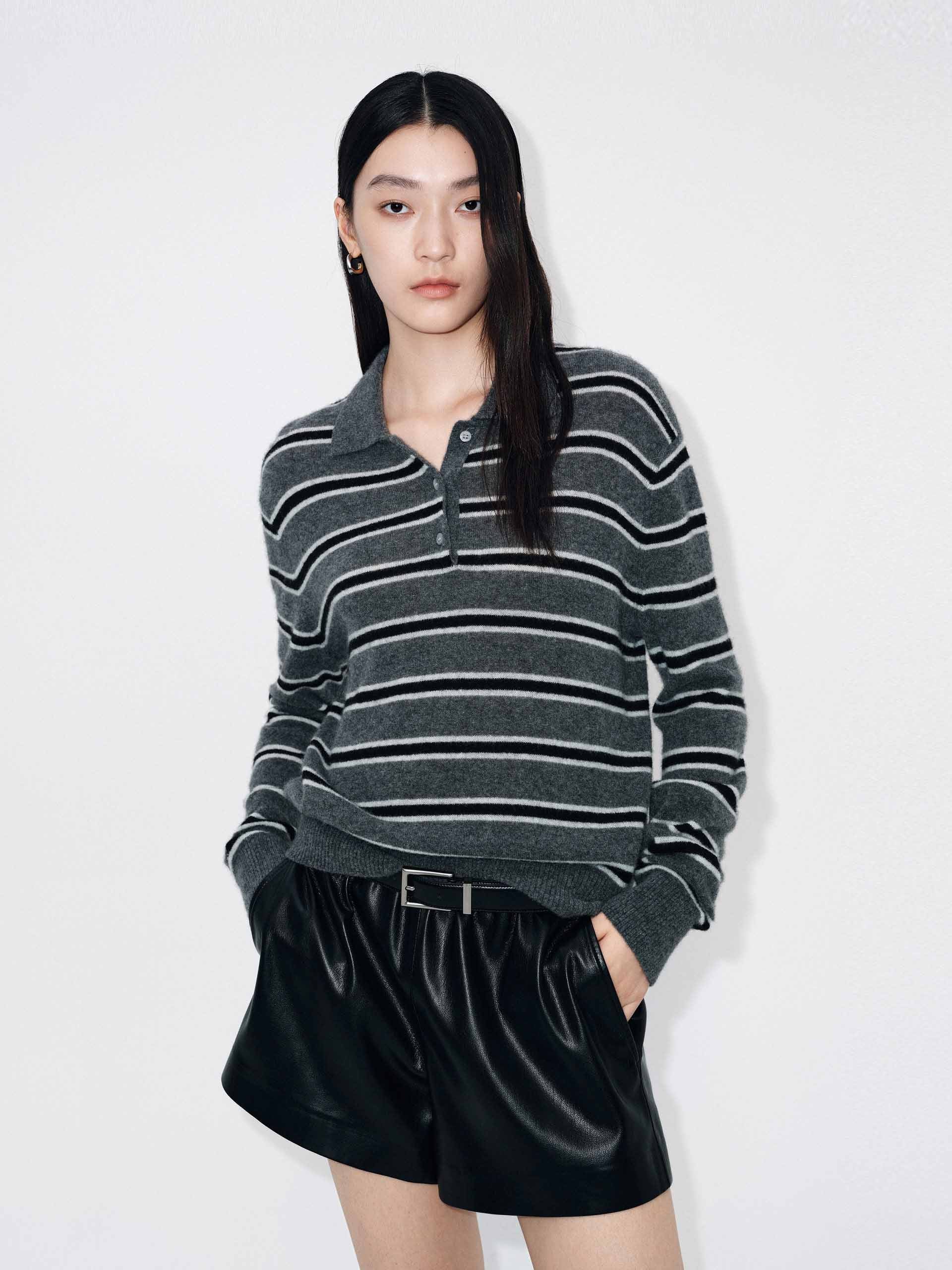 Polo Collar Stripe Sweater