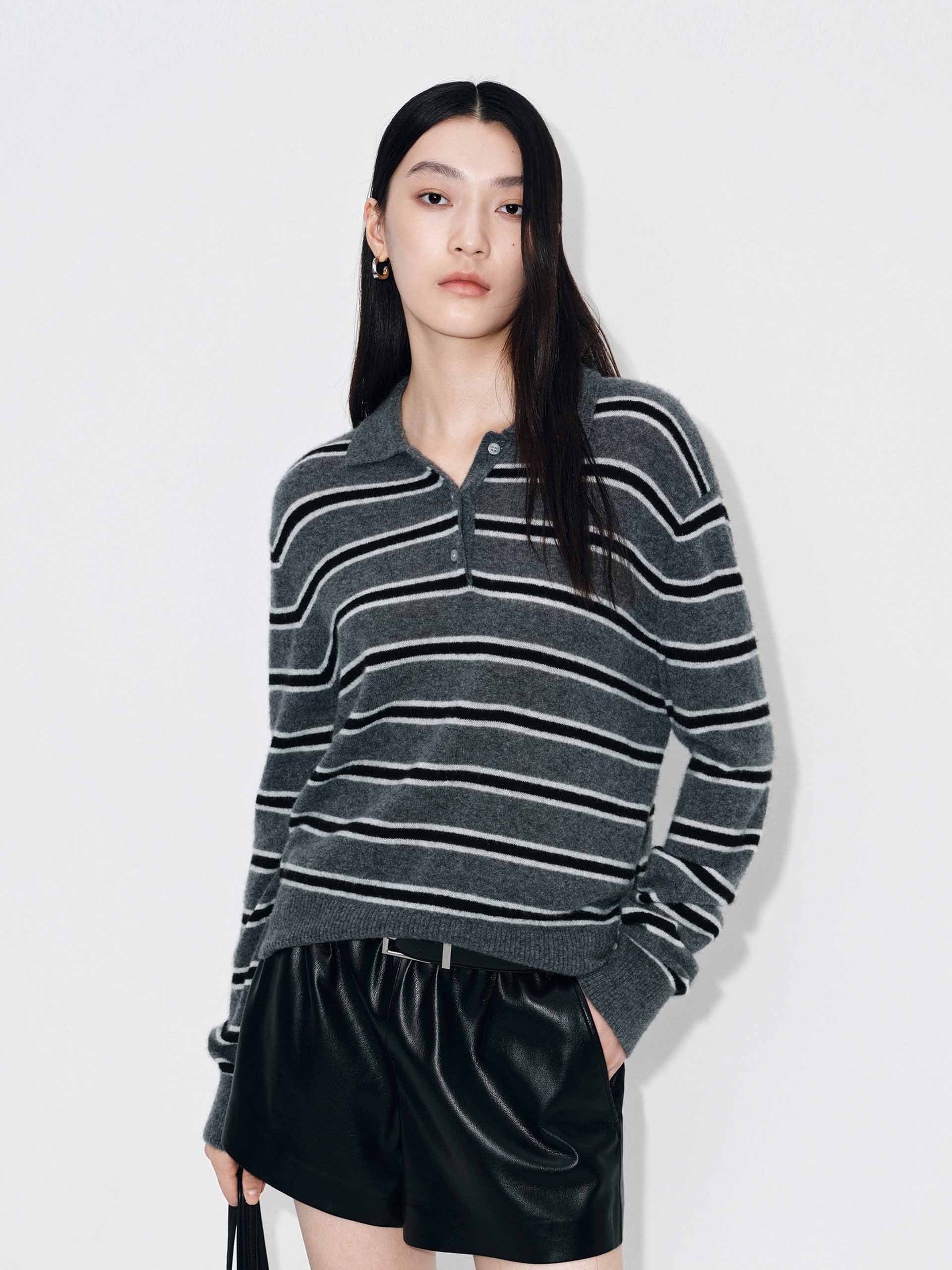Polo Collar Stripe Sweater