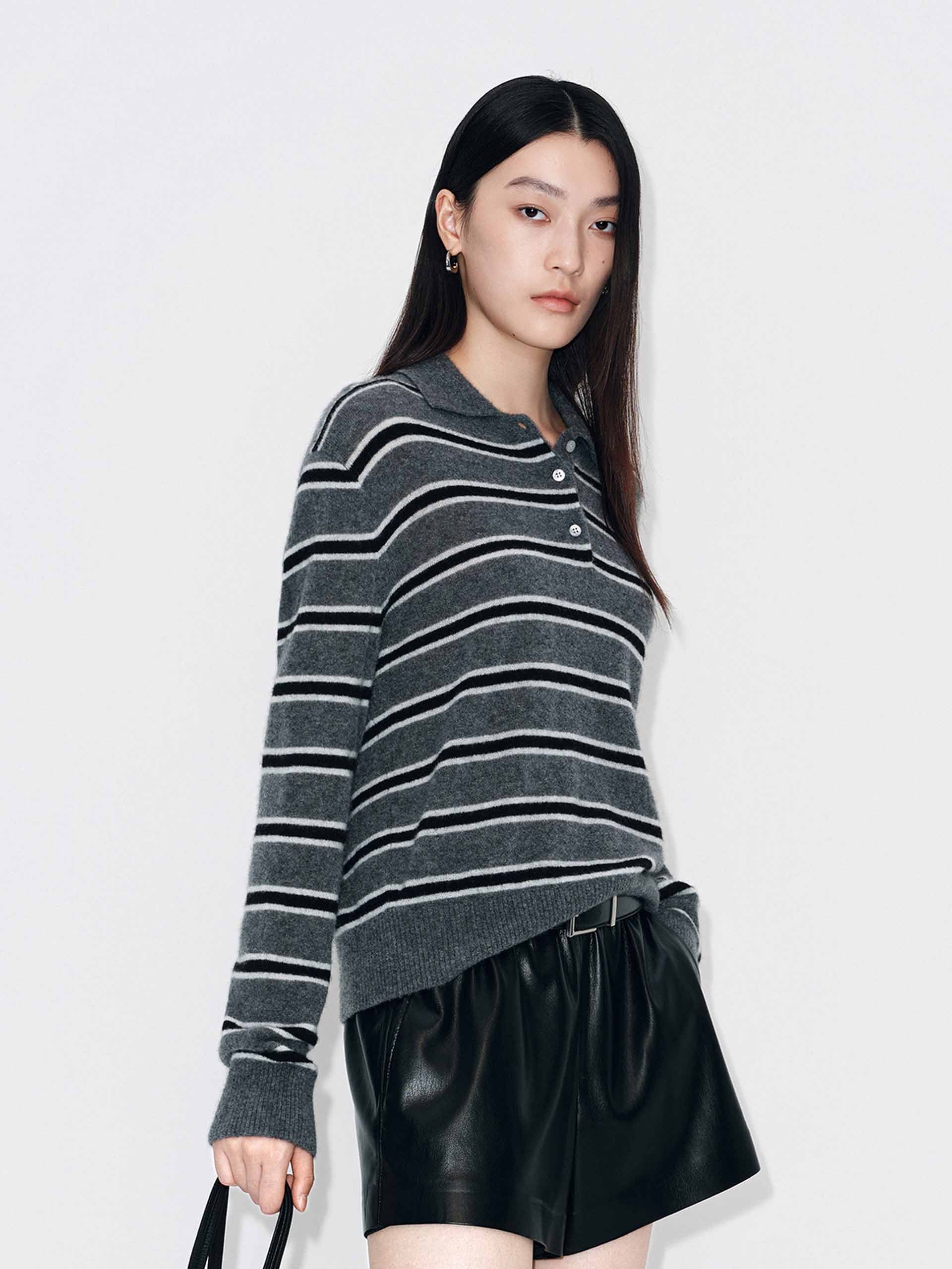 Polo Collar Stripe Sweater