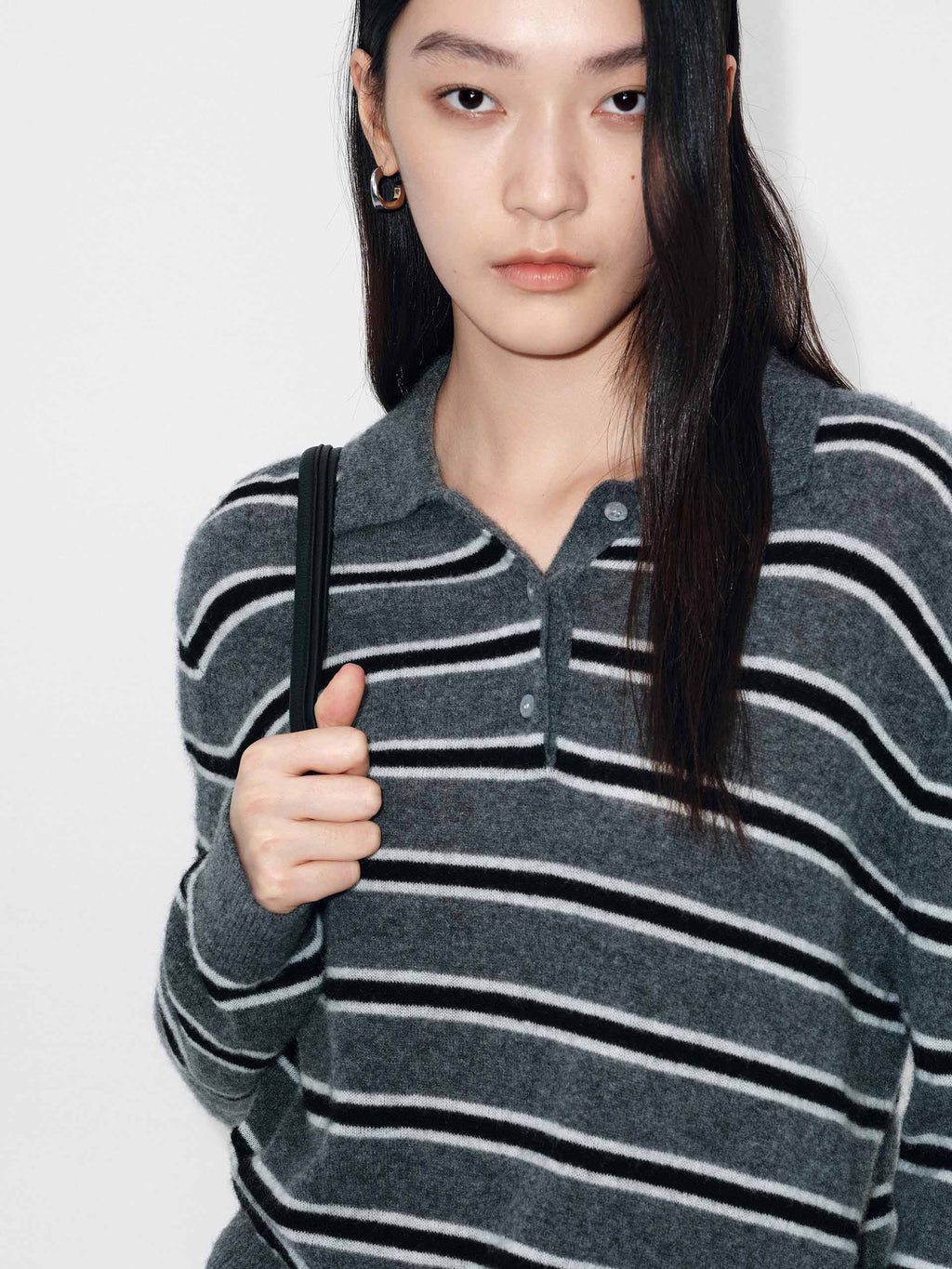 Polo Collar Stripe Sweater