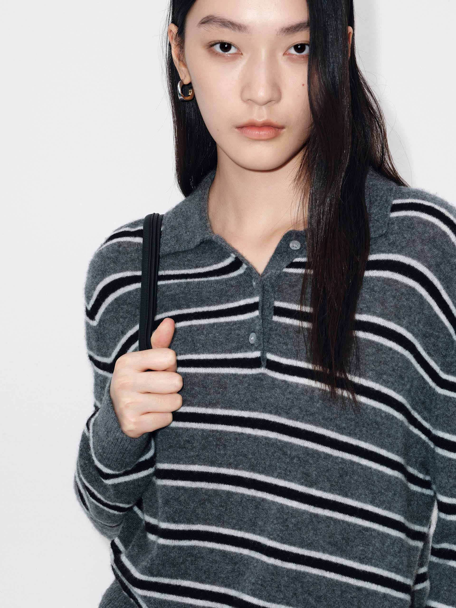 Polo Collar Stripe Sweater