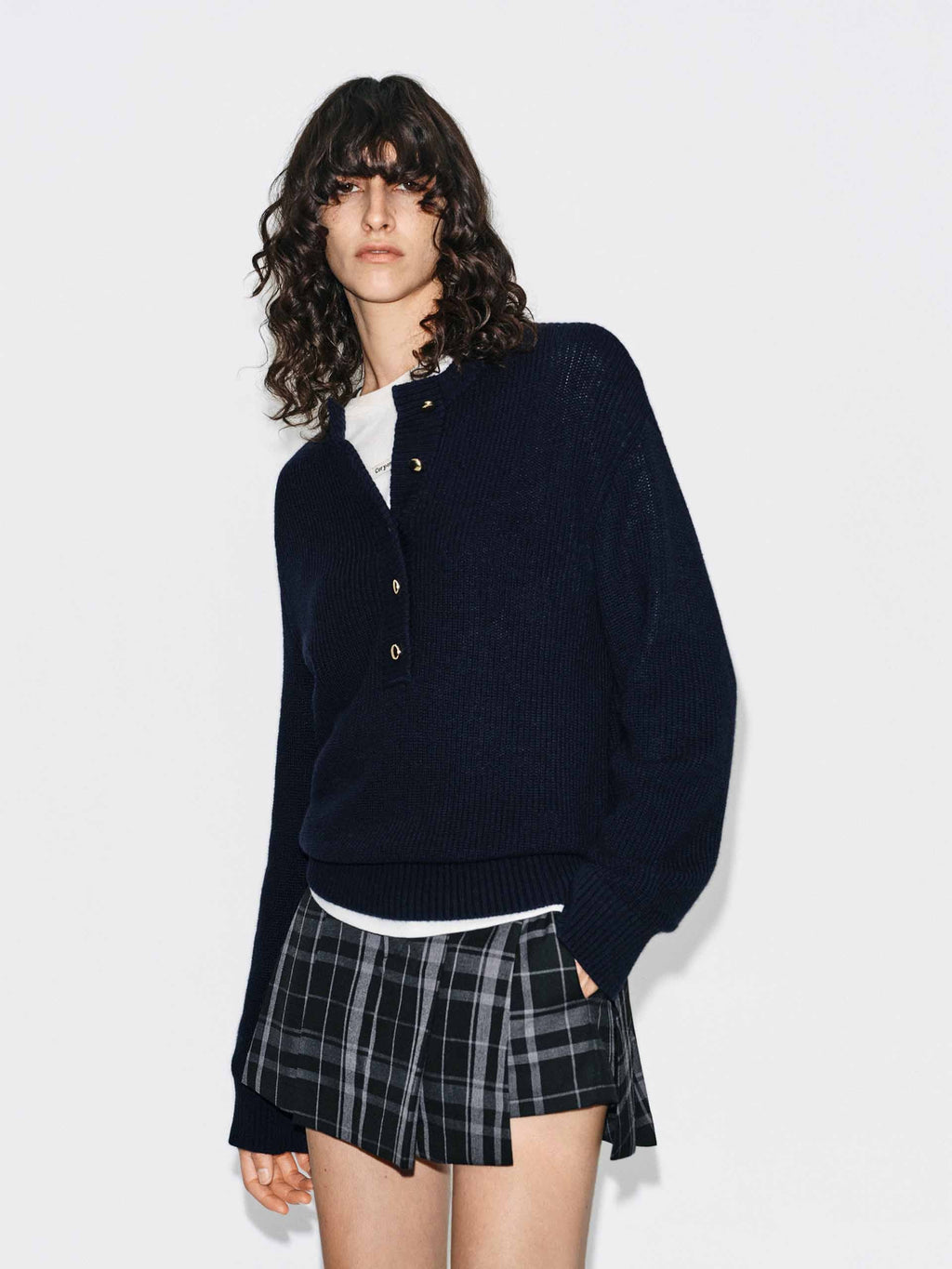 Henley Collar Wool Sweater
