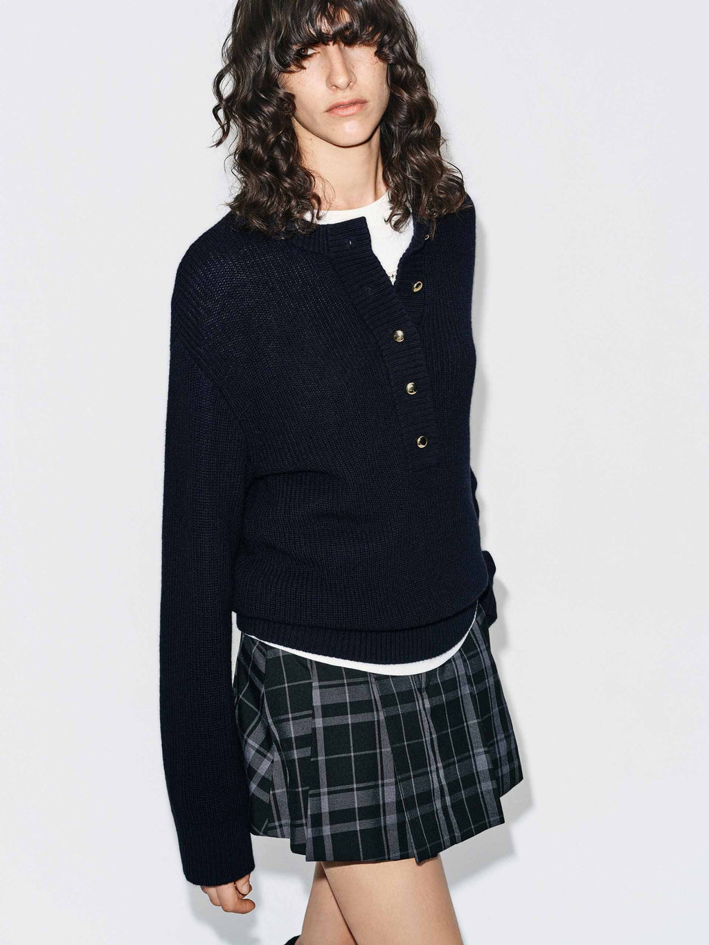 Henley Collar Wool Sweater