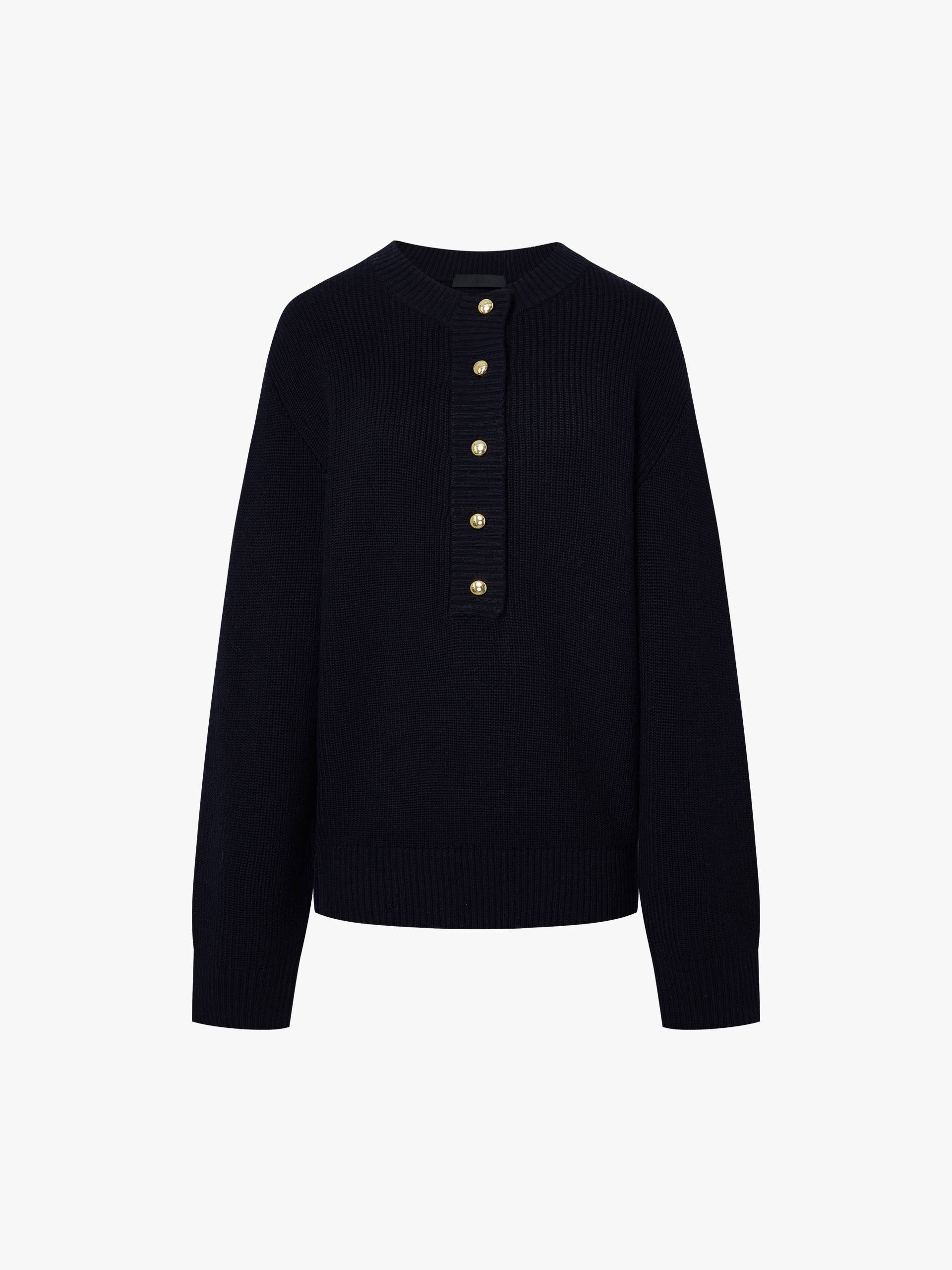 Henley Collar Wool Sweater