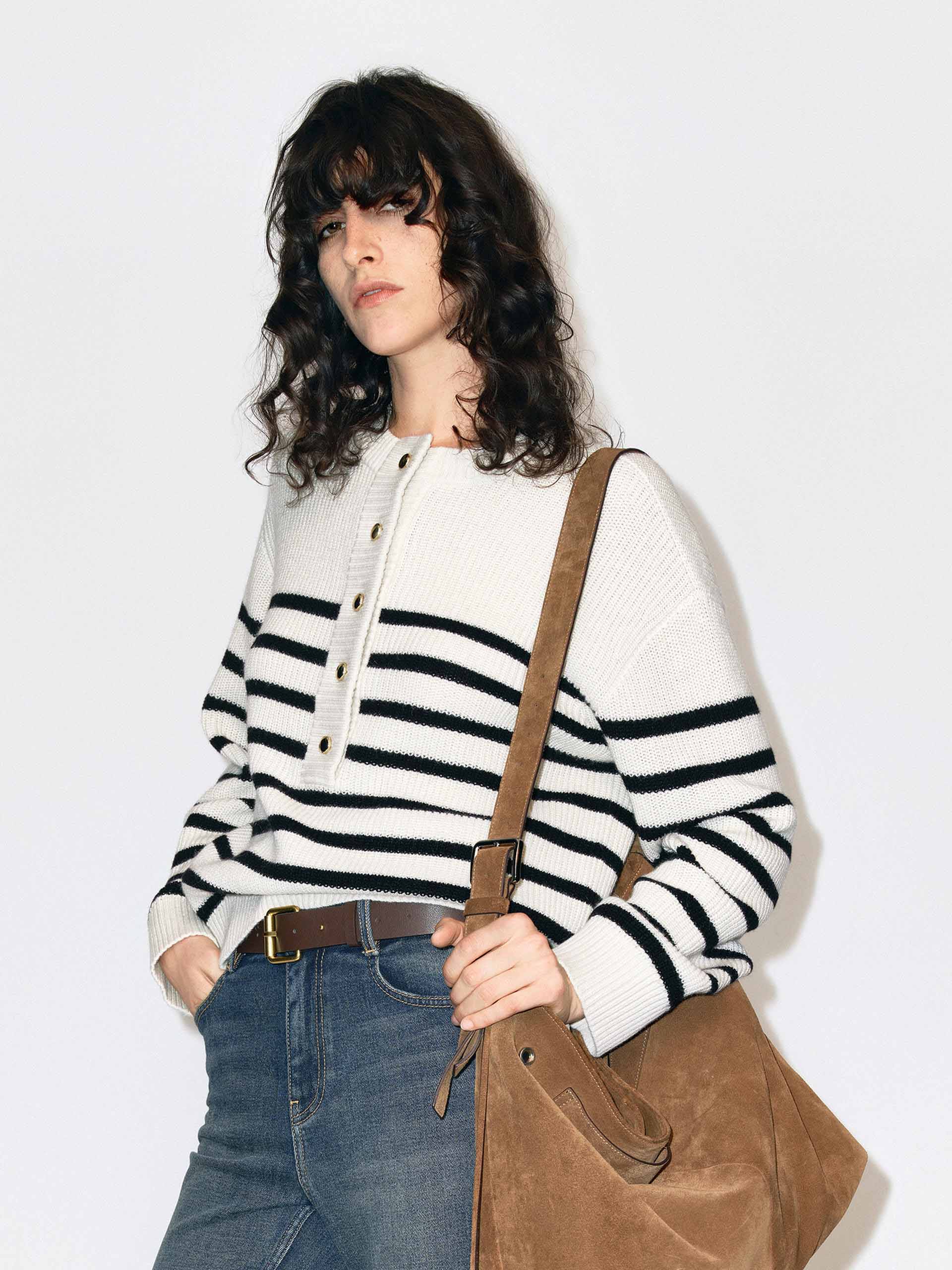 Henley Collar Wool Sweater
