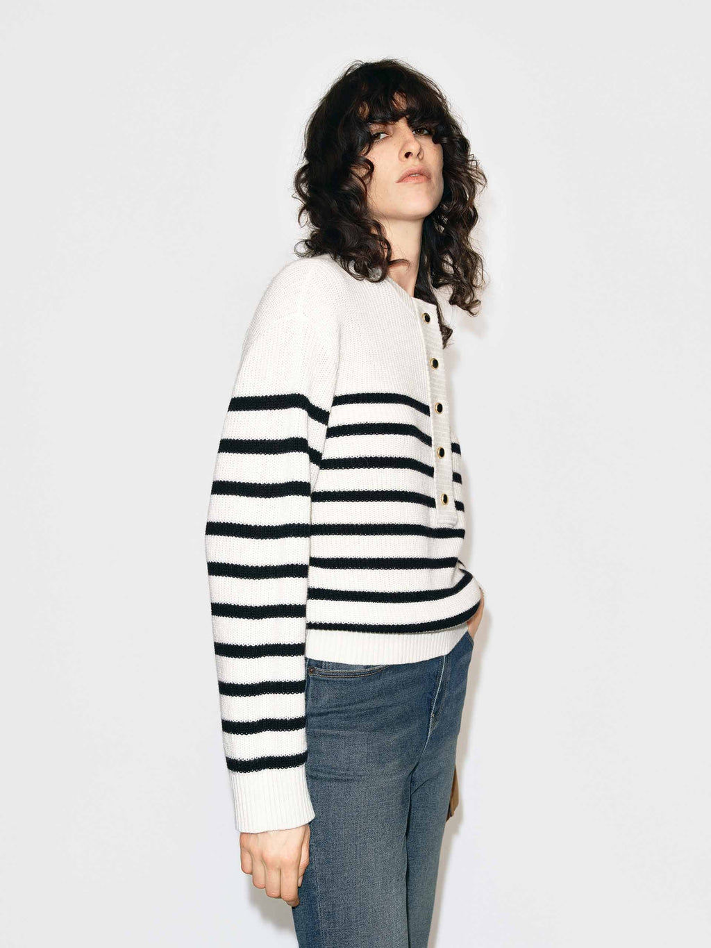Henley Collar Wool Sweater